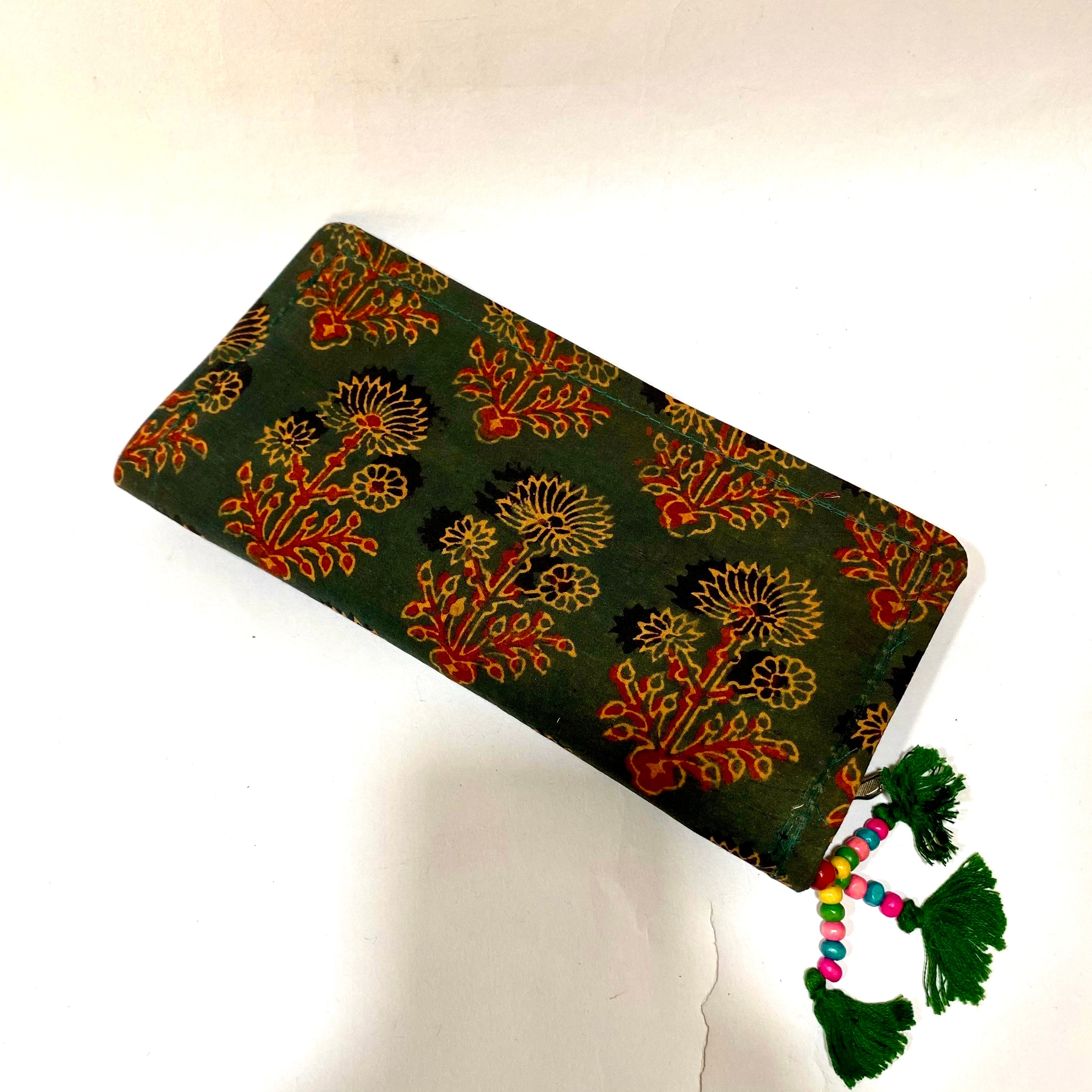 Cotton Embroidery Block Print Purse With Mirrors Styled With Beads By Tamrapatra