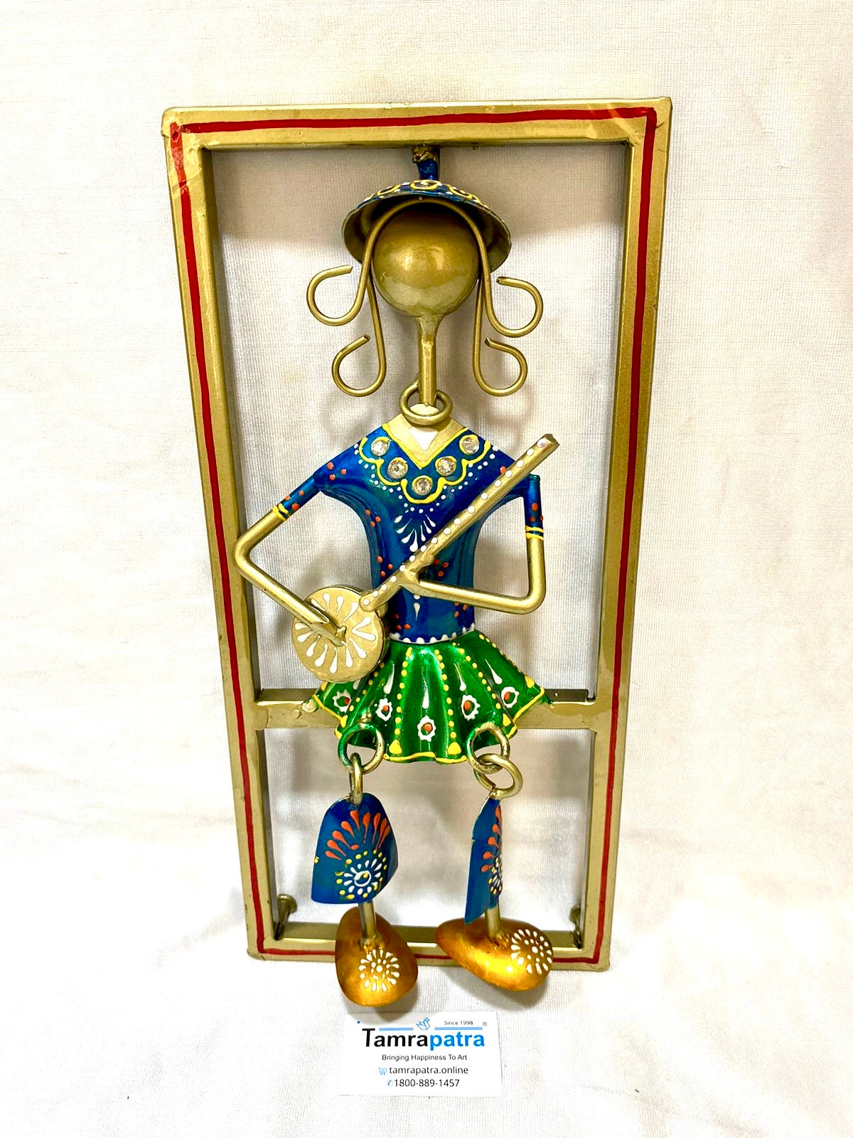 Sweet Little Girls Playing Musical Instrument Sitting Metal Décor Hanging Tamrapatra
