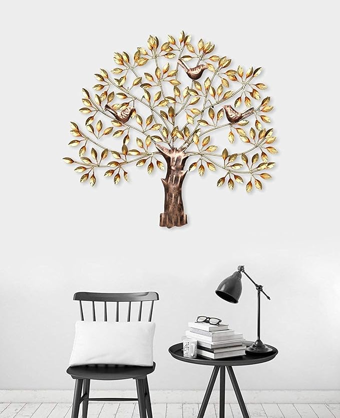 Tree Metal Wall Décor With Birds Golden Shade Designer Addition To Space Tamrapatra