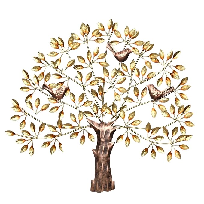 Tree Metal Wall Décor With Birds Golden Shade Designer Addition To Space Tamrapatra