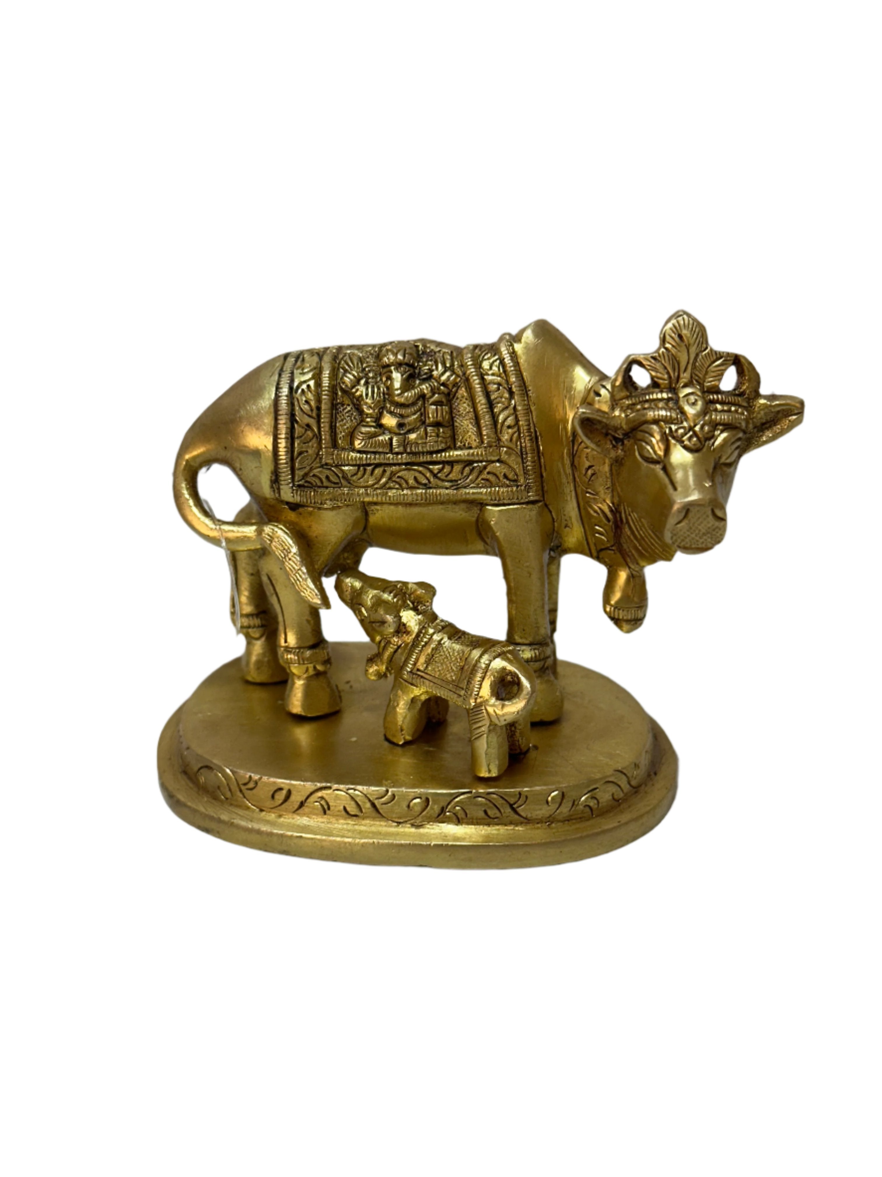 Kamdhenu Cow And Baby Brass Decorative Showpiece Exclusively At Tamrapatra