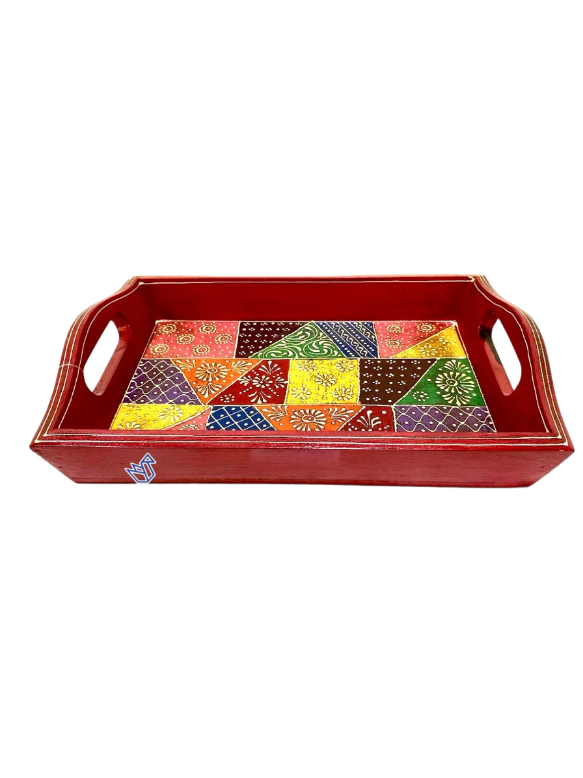 Colorful Wooden Trays Hand Painted With Handles Utility Dinning By Tamrapatra