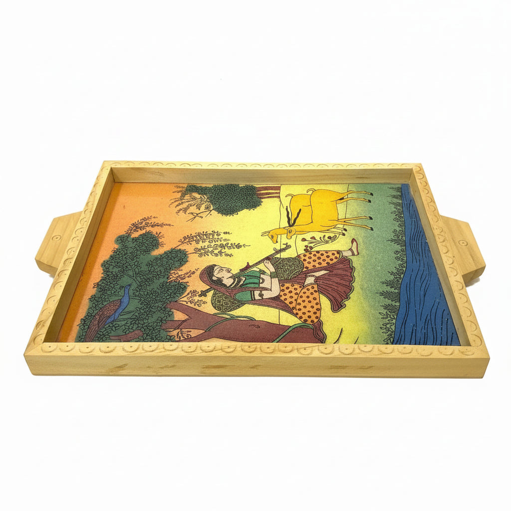 Wooden  Gemstone Tray Ragini Painting Style Handmade Gifts Tamrapatra - Tamrapatra