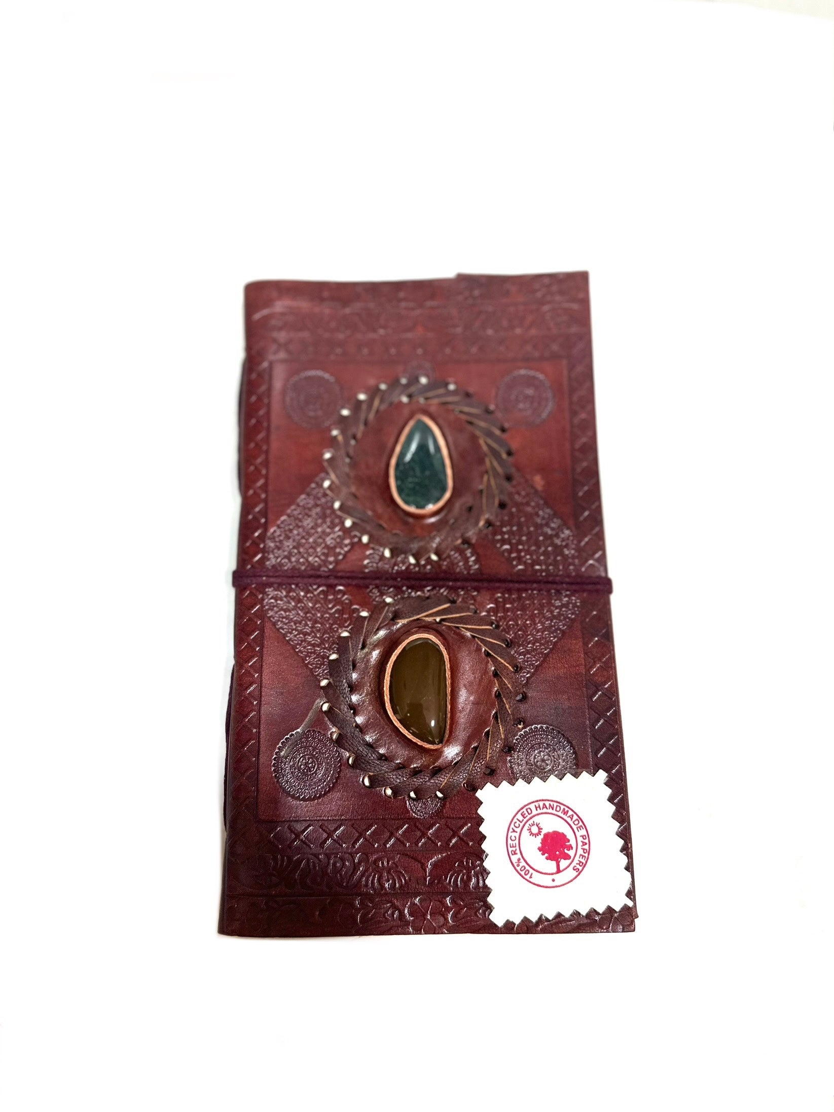 Leather Stitched Diary With Stone Handmade Paper Premium Collection Tamrapatra