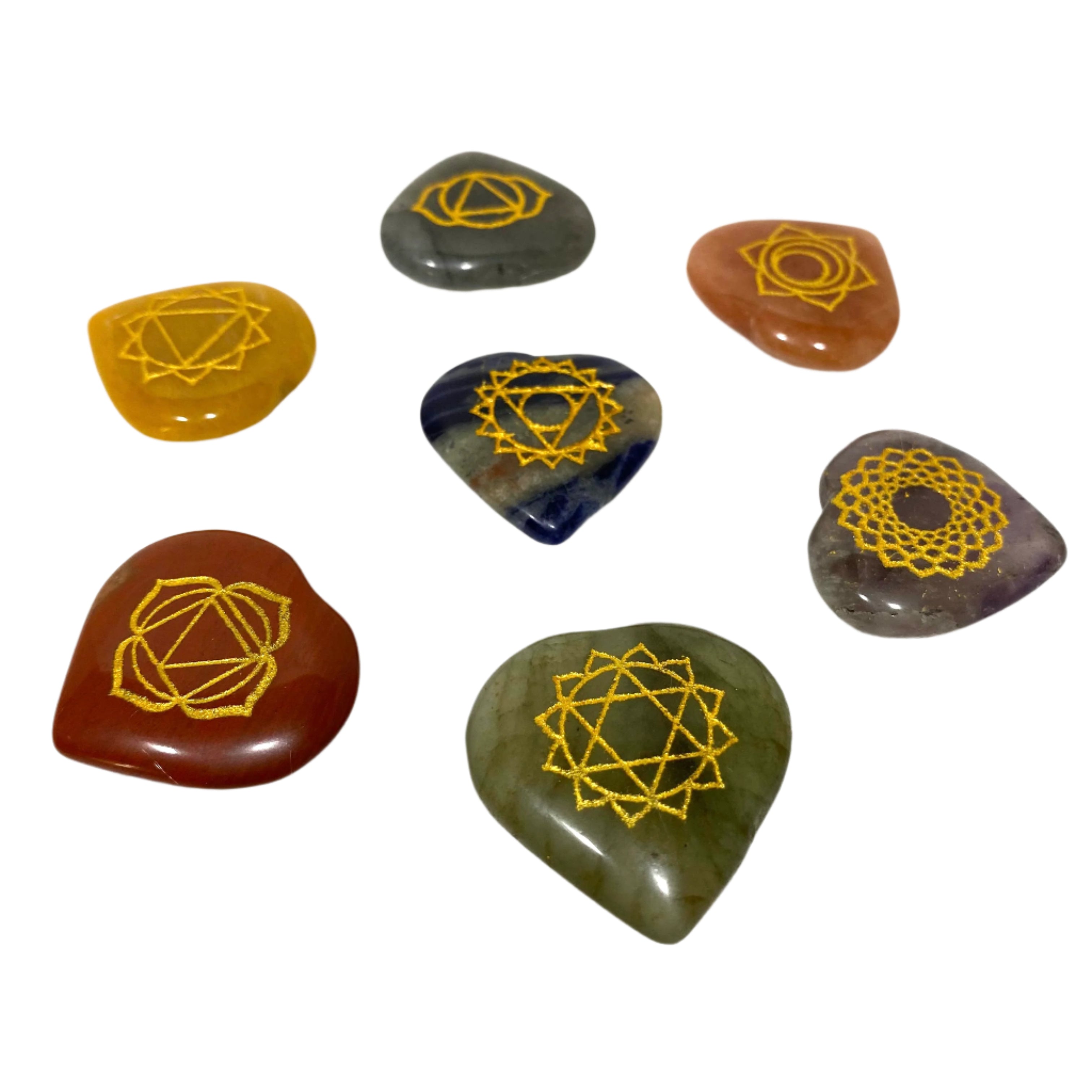 Set of stones with geometric symbols on a white background