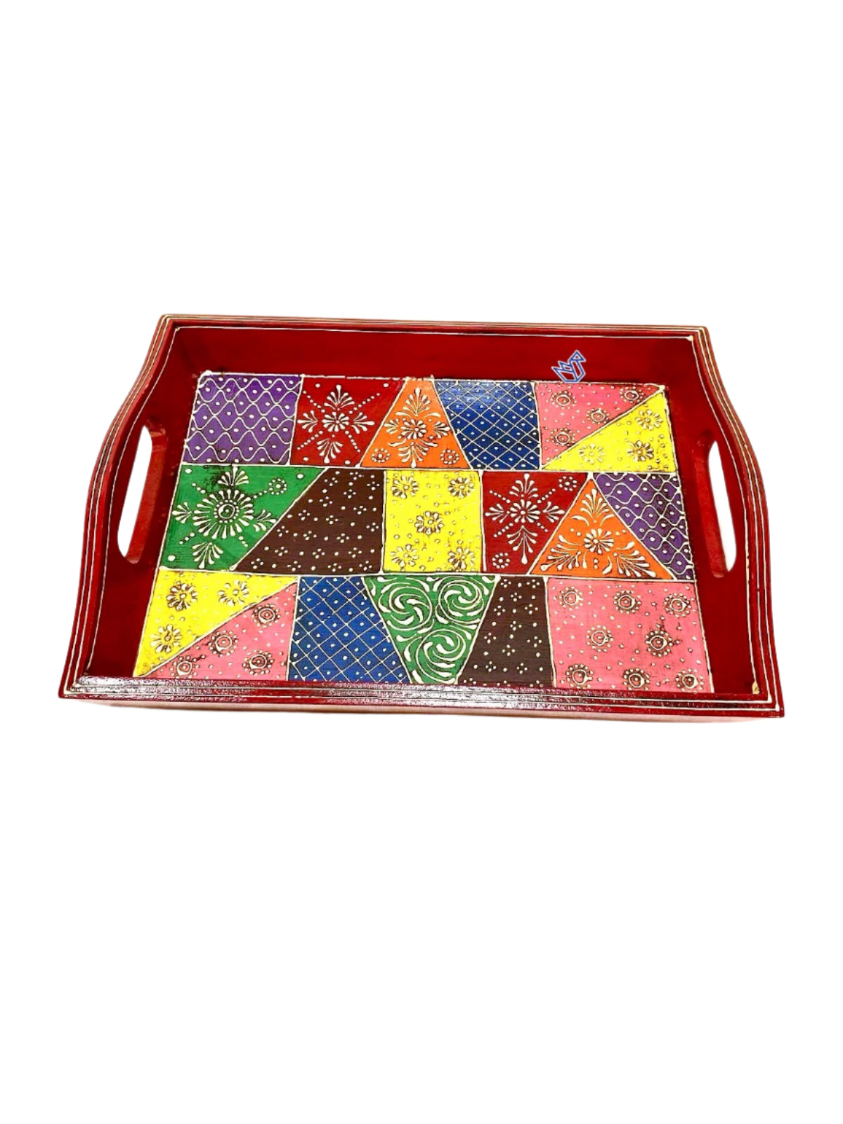 Colorful Wooden Trays Hand Painted With Handles Utility Dinning By Tamrapatra