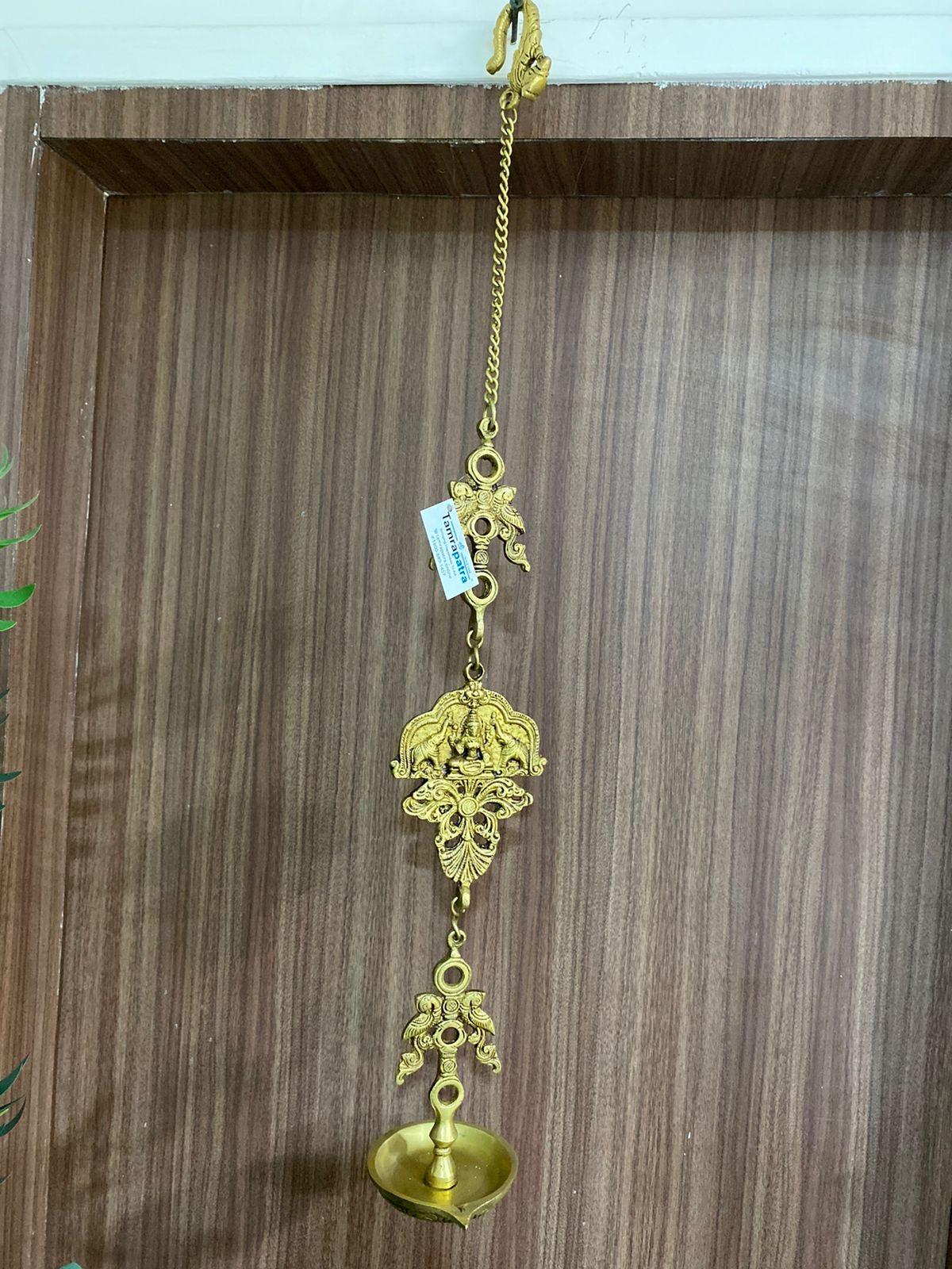 Hanging 7 Brass Diya Peacock Designed With Bells Temple Décor By Tamrapatra