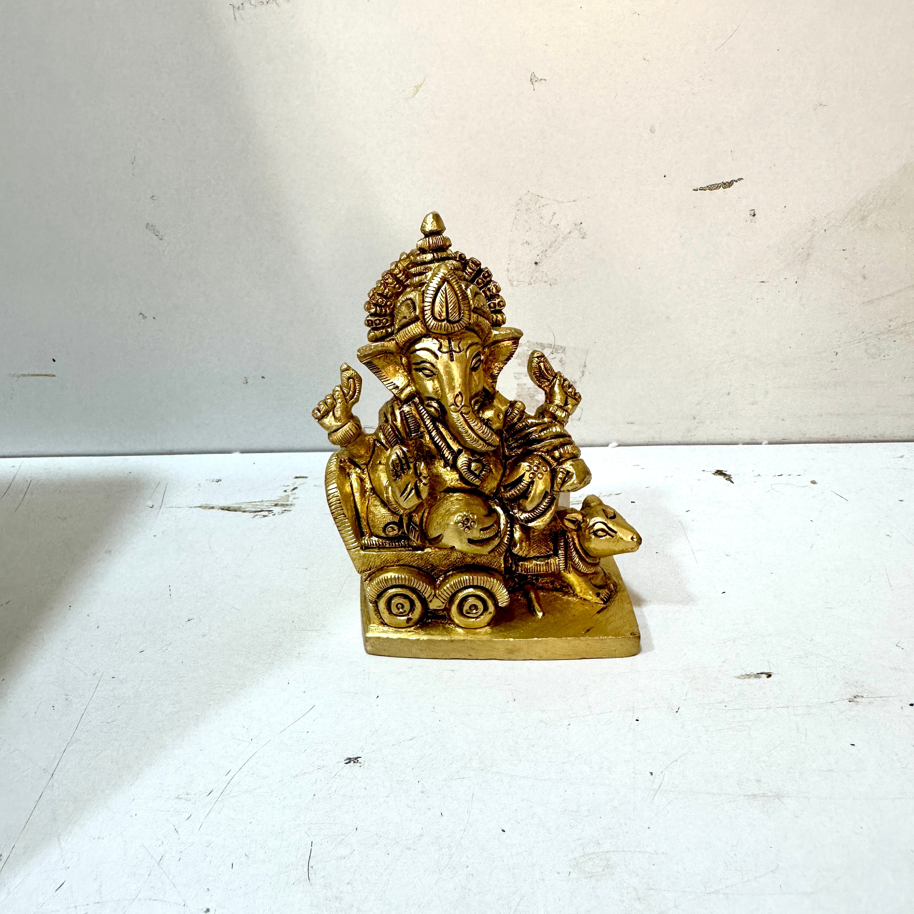 Brass Ganesh On Chowki Excellent Divine Collection Super Finely Carved Tamrapatra