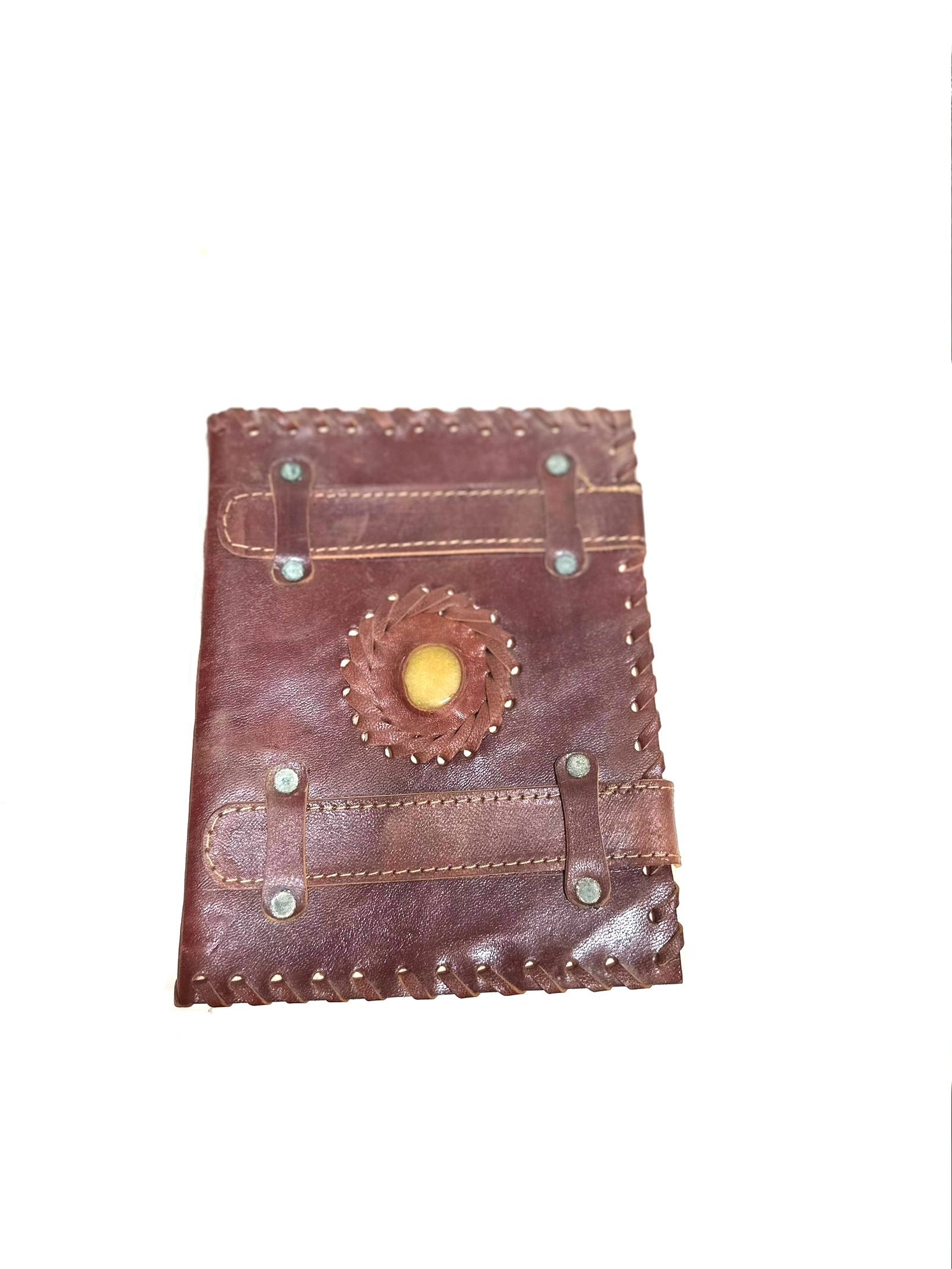 Leather Stitched Diary With Stone Handmade Paper Premium Collection Tamrapatra