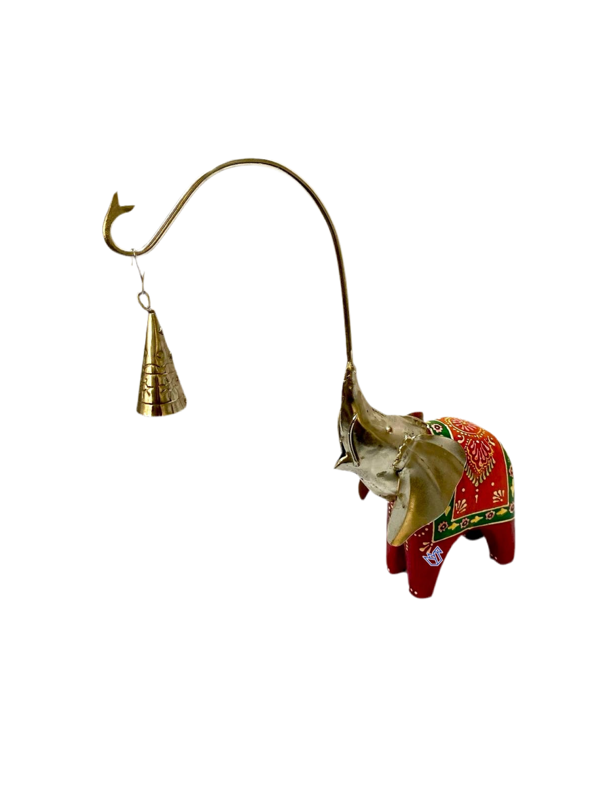 Elephant Ringing Metal Bell Wooden Hand Painted Body In Set of 2 From Tamrapatra