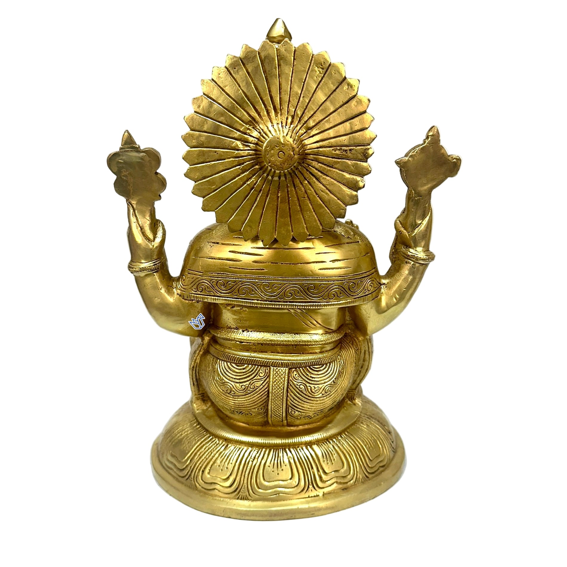 Gold-colored deity statue on a white background