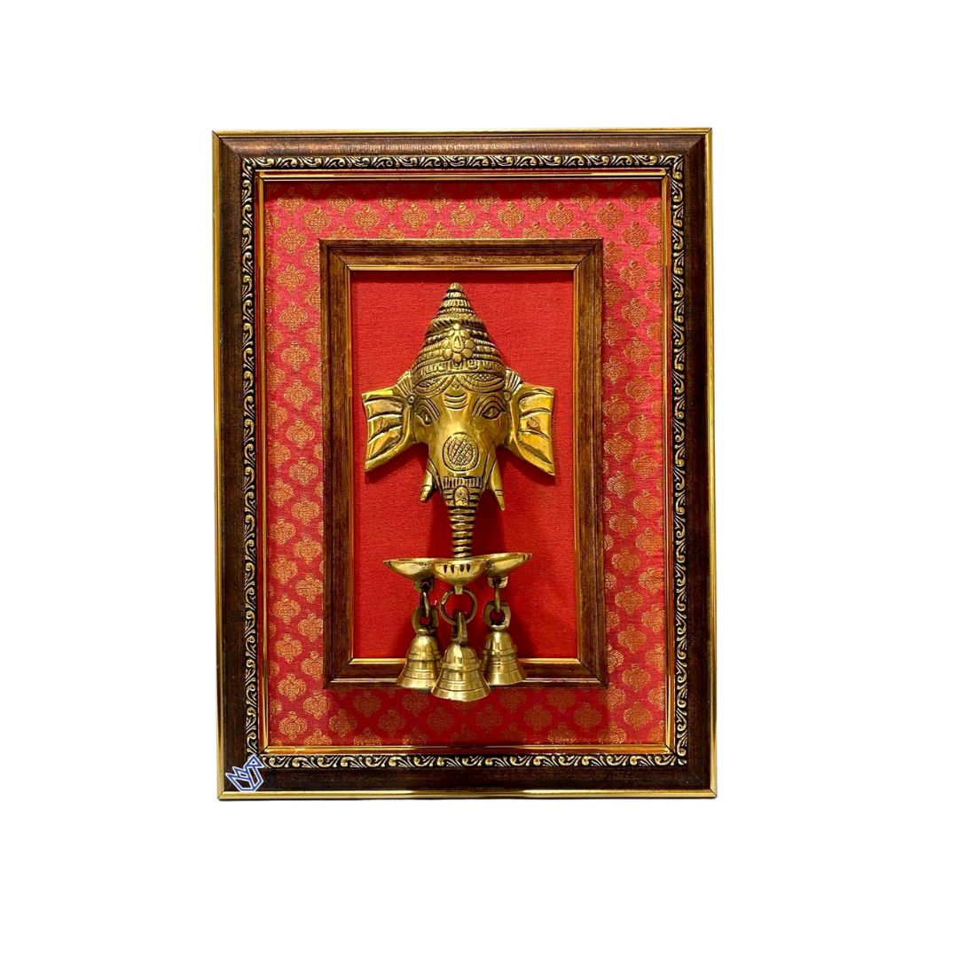 Wall Art Ganesha Diya & 3 Bells Handcrafted Brass Frames By Tamrapatra