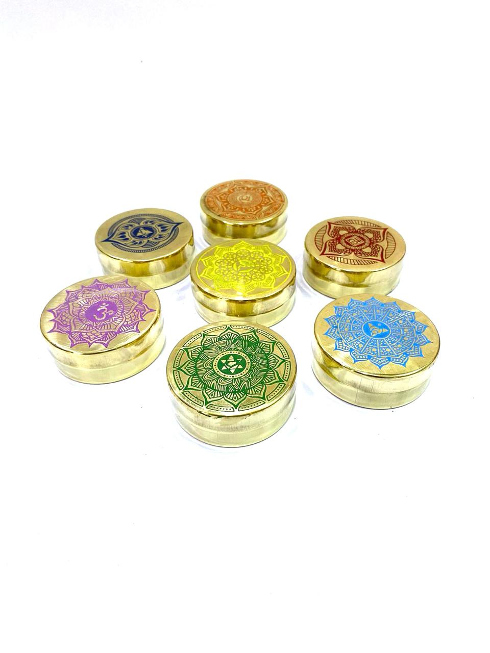 Storage Brass Dibbi In Various & Chakra Designs Store Rings Valuable By Tamrapatra