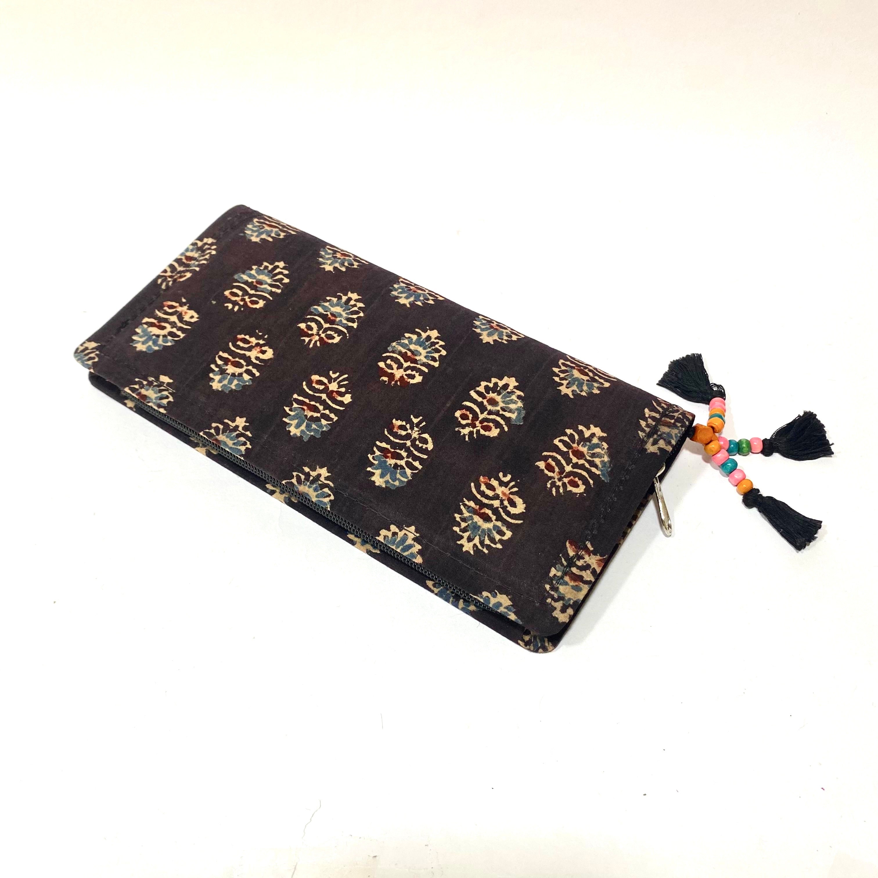 Cotton Embroidery Block Print Purse With Mirrors Styled With Beads By Tamrapatra