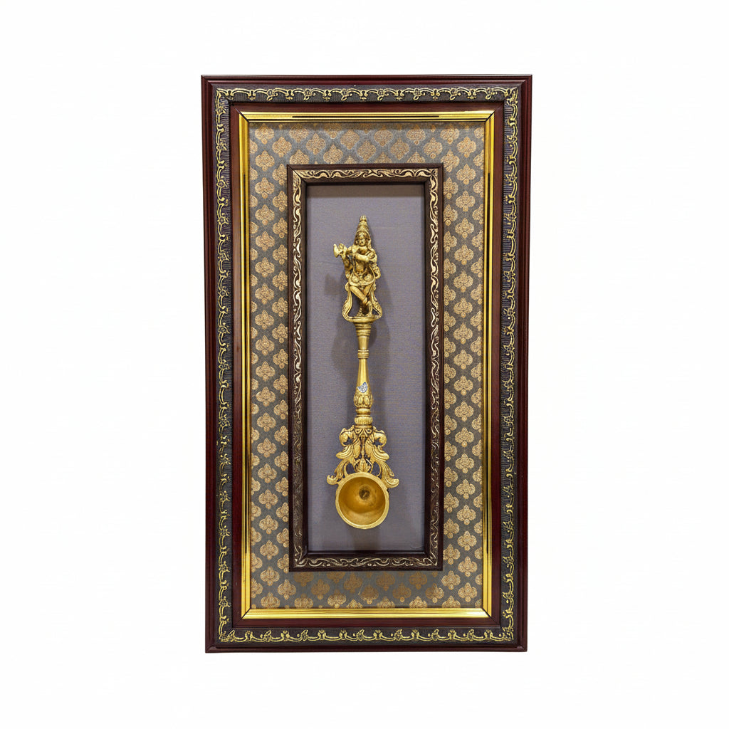 Brass Dancing Ganesh & Krishna With Vibrant Background Wall Frames By Tamrapatra