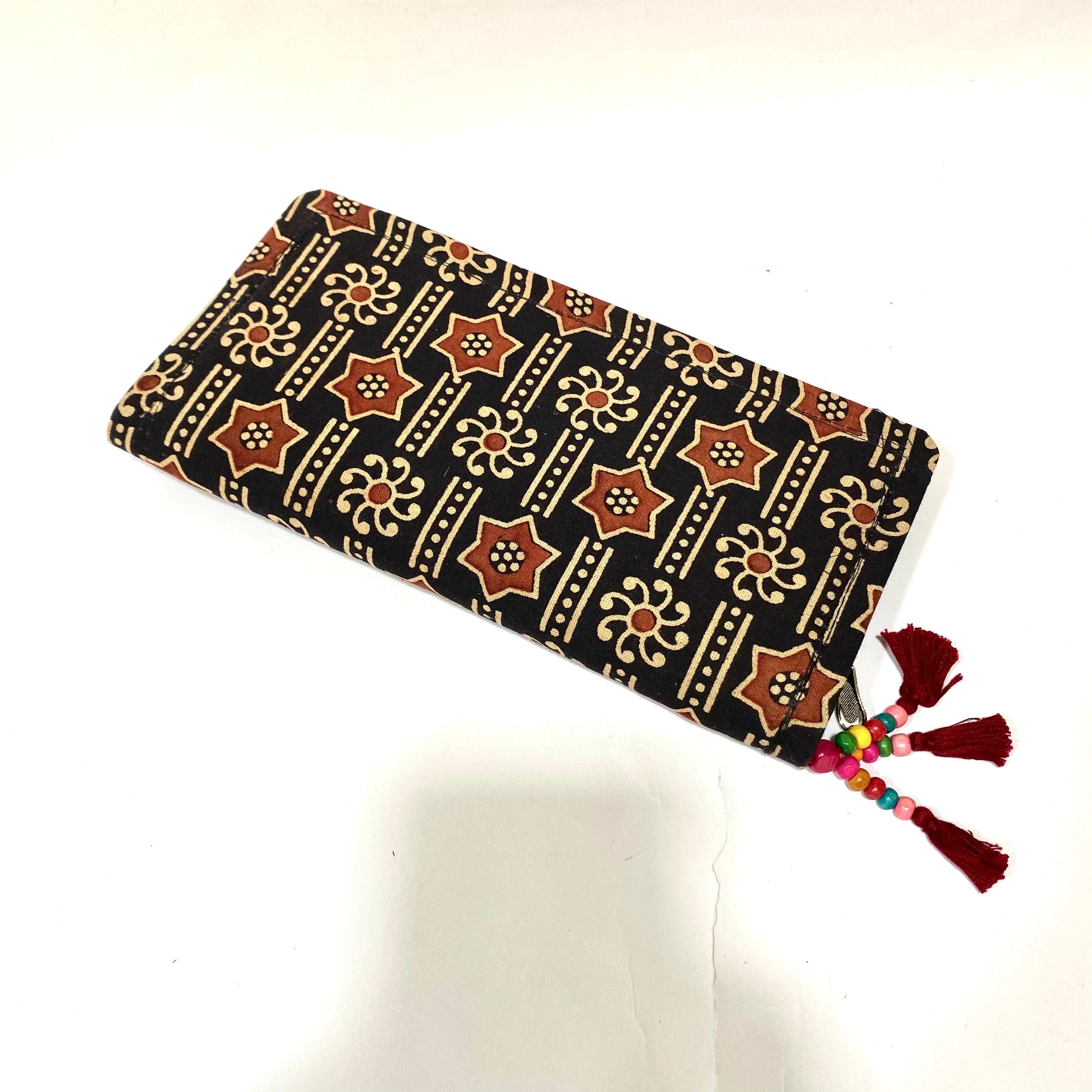 Cotton Embroidery Block Print Purse With Mirrors Styled With Beads By Tamrapatra