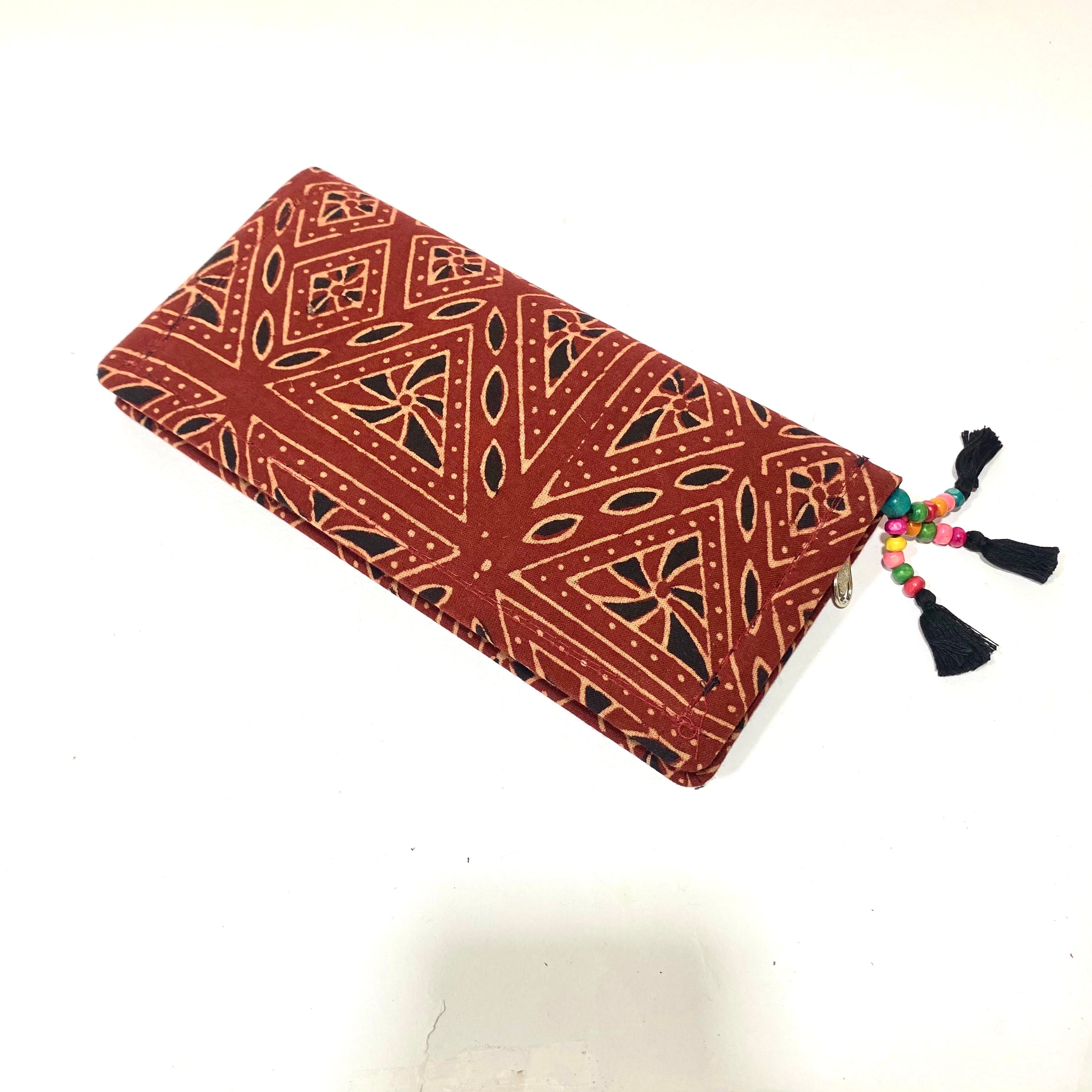 Cotton Embroidery Block Print Purse With Mirrors Styled With Beads By Tamrapatra