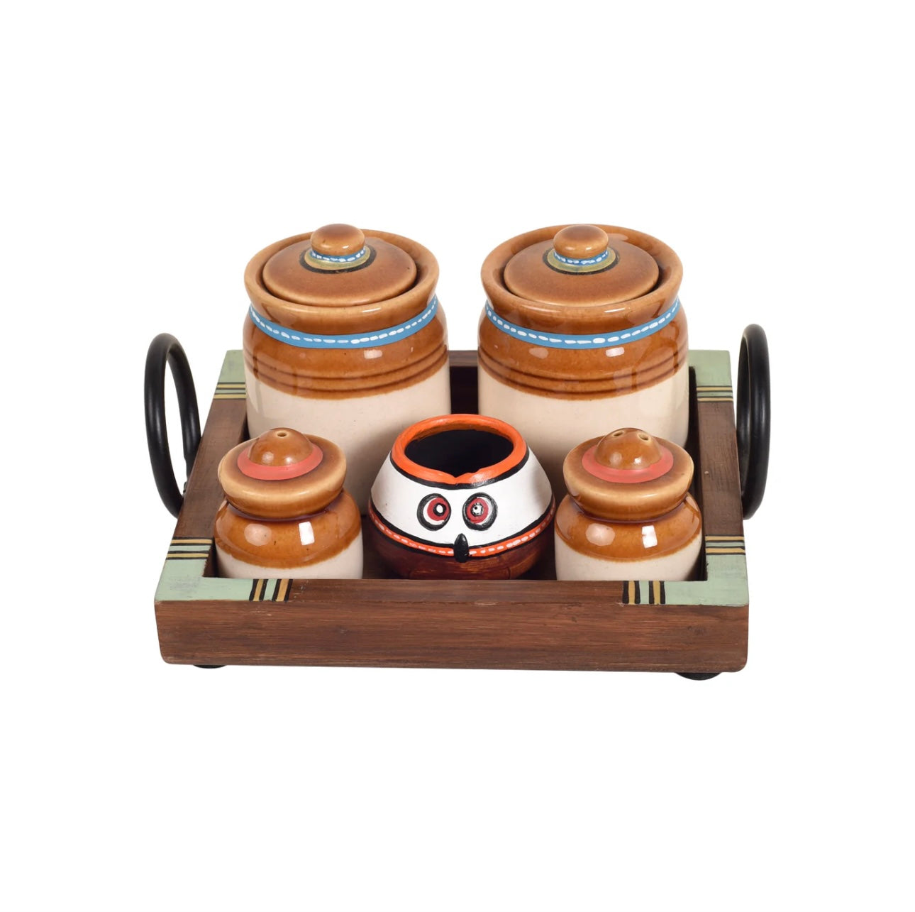 Salt Pepper With Toothpick Stand On Wooden Tray All In One By Tamrapatra