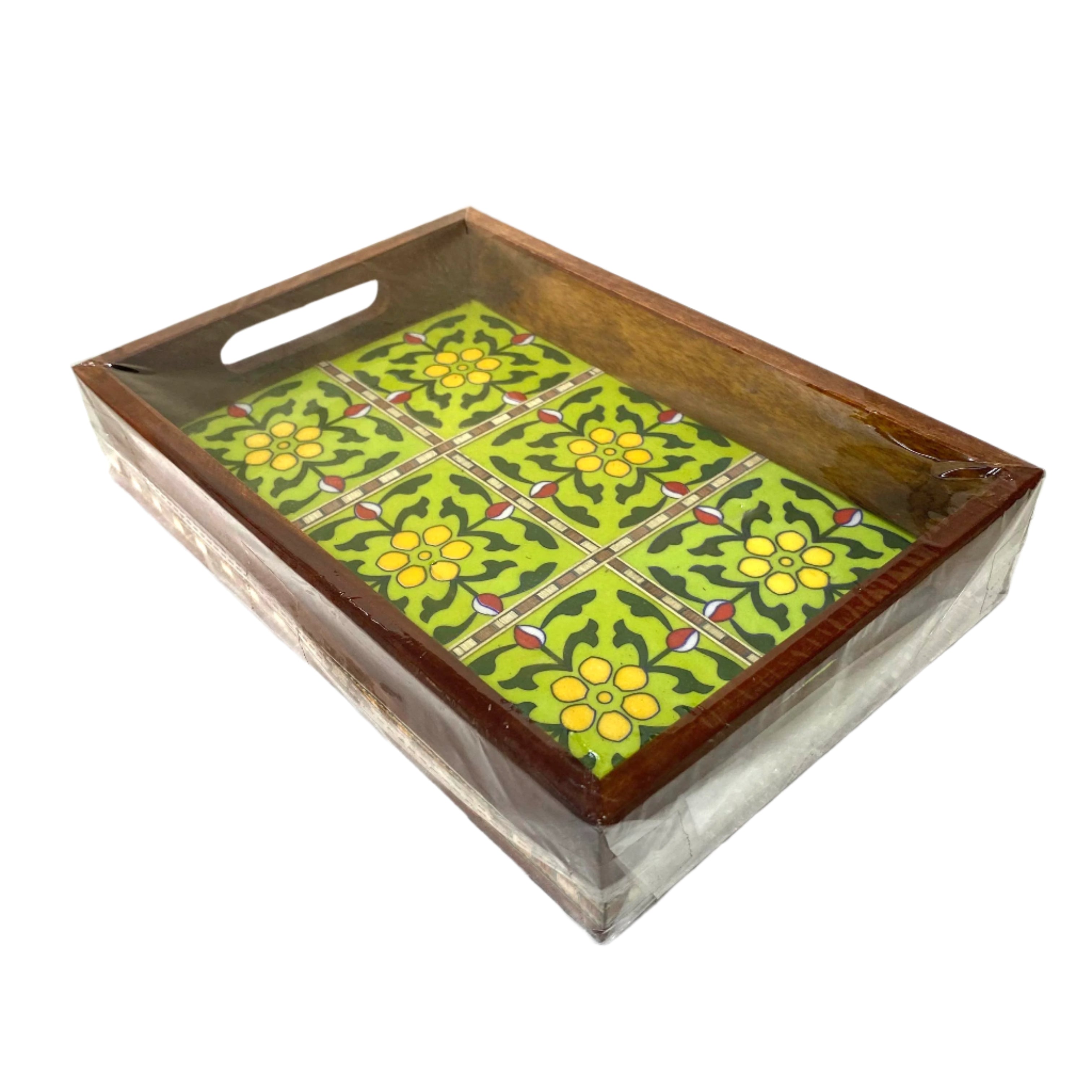 Decorative tray with floral pattern on a white background