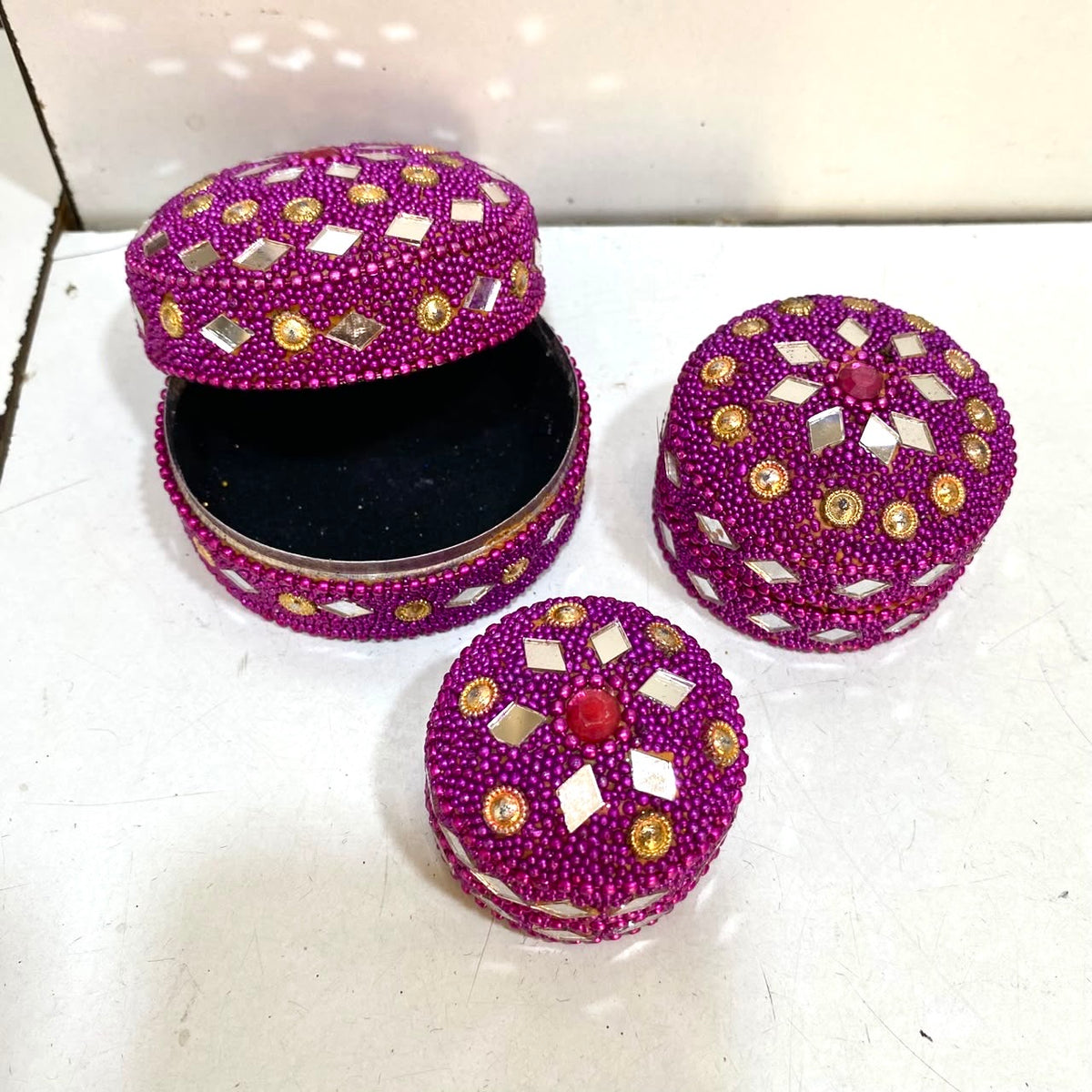 Jewelry Box Mirror & Kundan Art Handcrafted Storage Gifts Occasion Tamrapatra - Tamrapatra