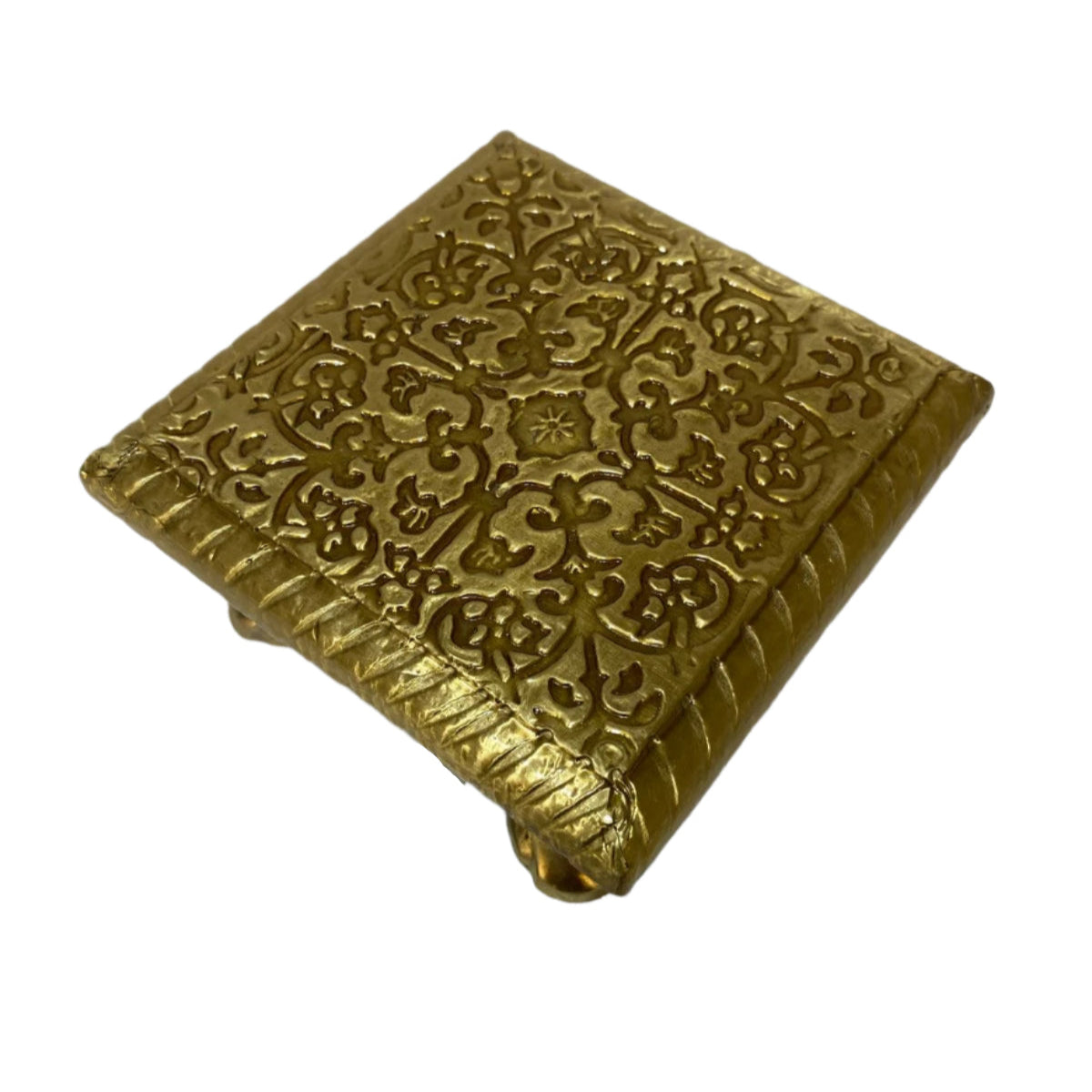 Brass Foil Fitted Bajoth Premium Design With Legs Square Shaped From Tamrapatra