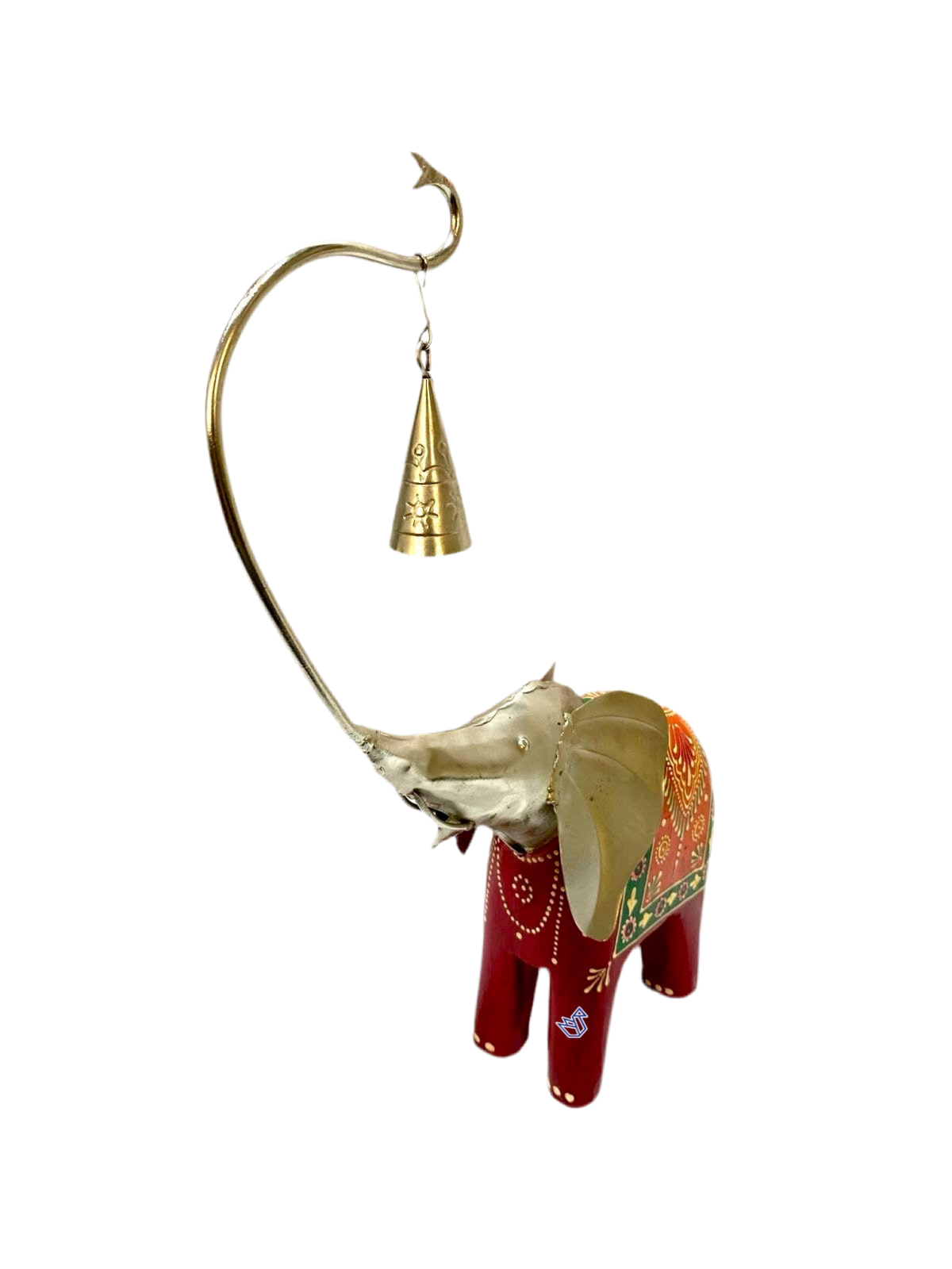 Elephant Ringing Metal Bell Wooden Hand Painted Body In Set of 2 From Tamrapatra