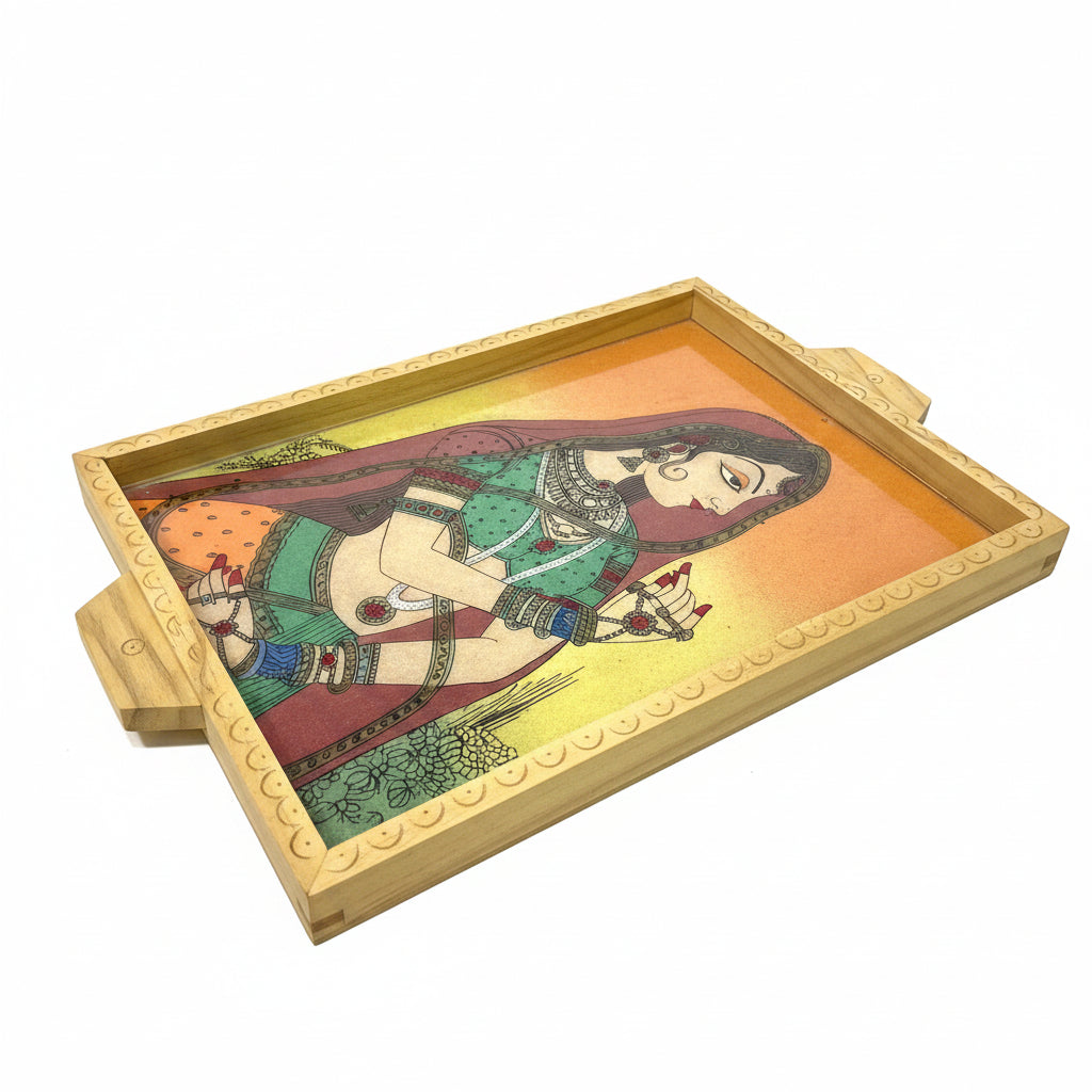 Wooden  Gemstone Tray Ragini Painting Style Handmade Gifts Tamrapatra - Tamrapatra