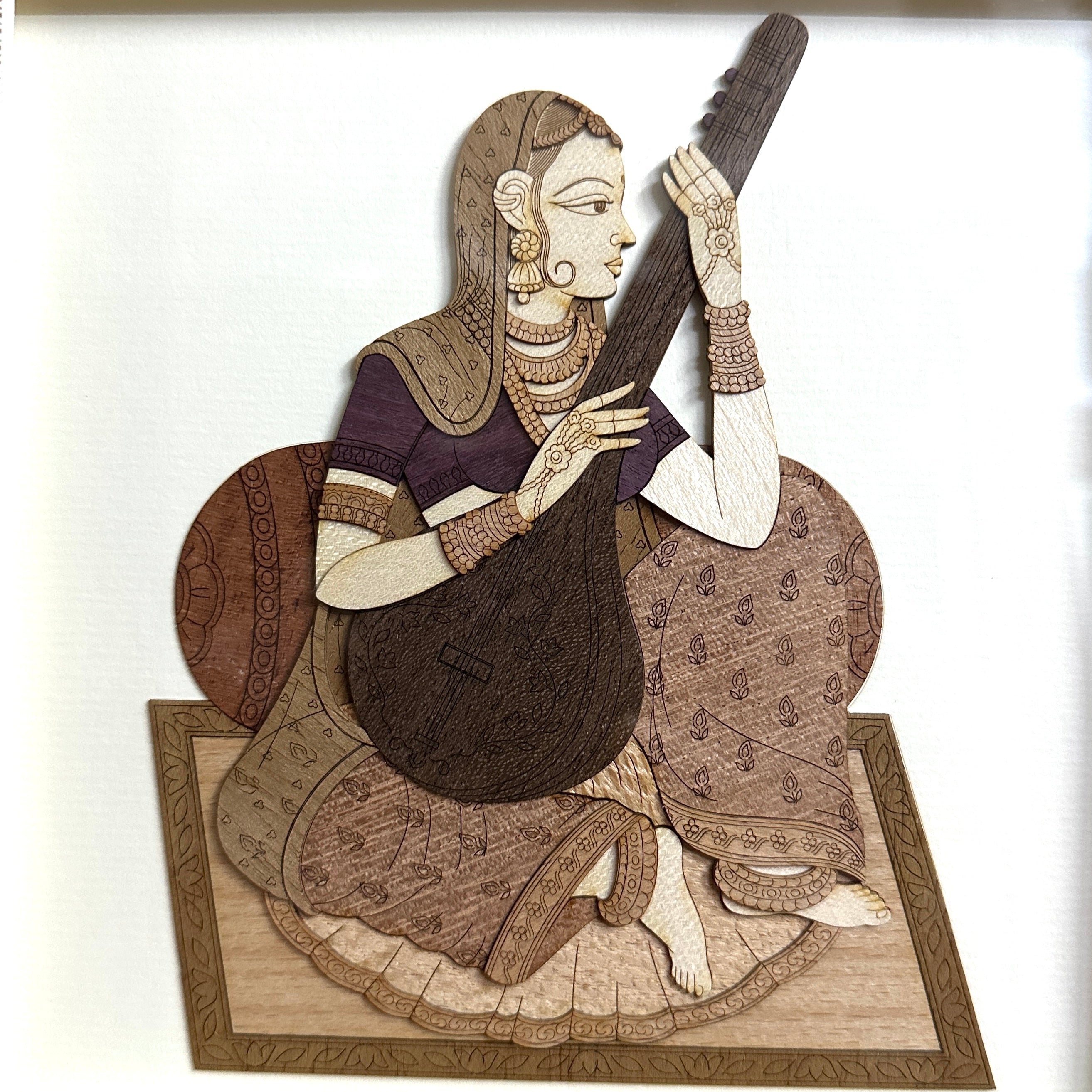 Royal Wooden 3D Art Indian Musical Theme Depiction Souvenir By Tamrapatra