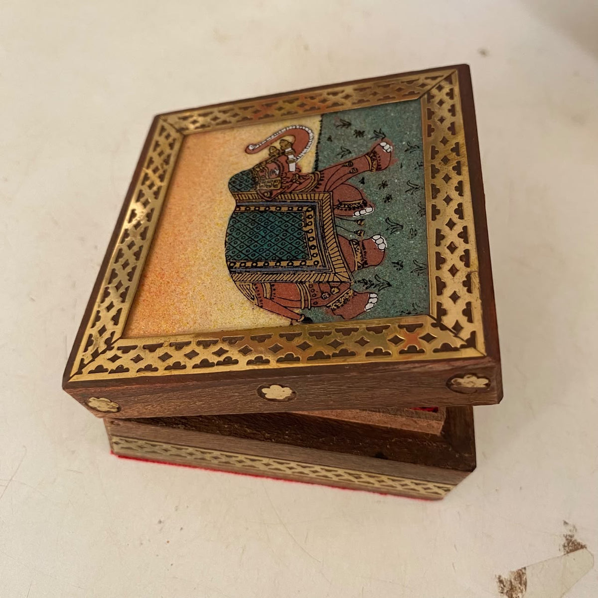 Mini Gemstones Artwork On Wooden Box Handmade In India By Tamrapatra - Tamrapatra
