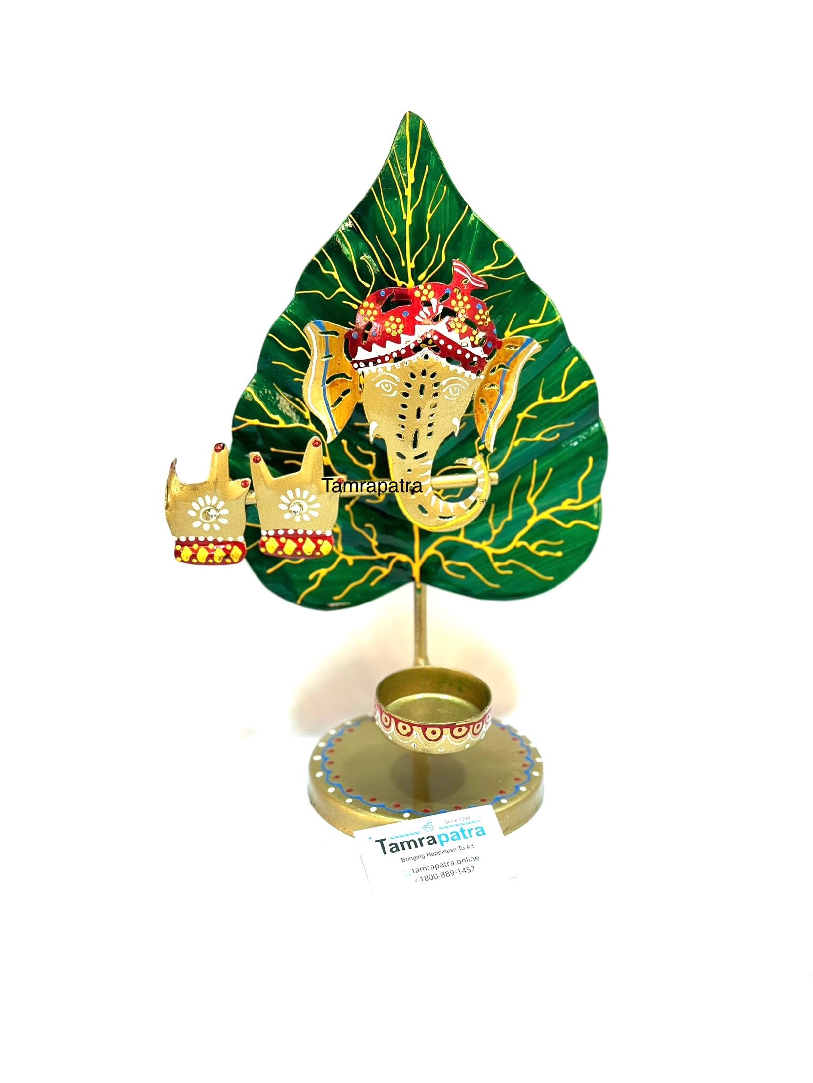Leaf Ganesh Om Tea Light Holder Attractive Metal Creations Exclusive Art Tamrapatra