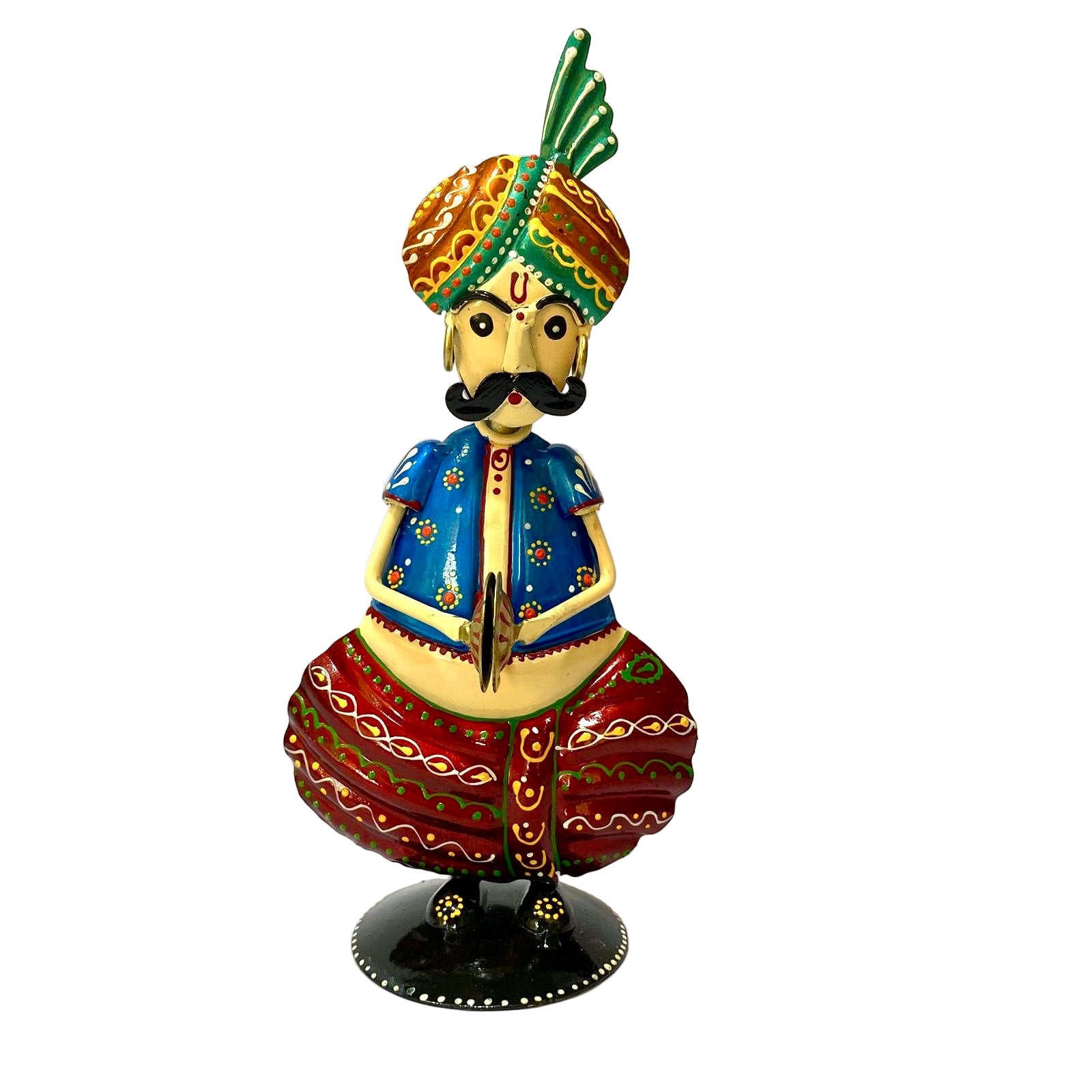 Decorative figurine of a traditional Indian man with a turban on a white background