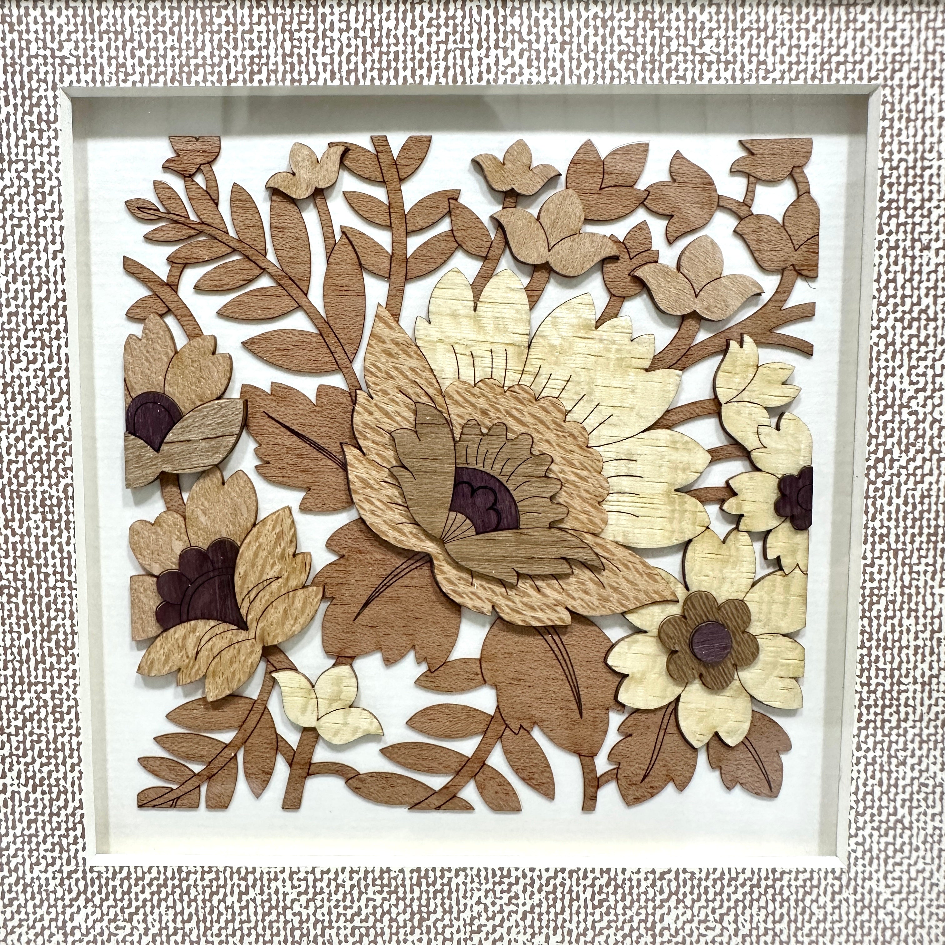 Flower 3D Wooden Carving Frame Natural Wood Floral Wall Art By Tamrapatra