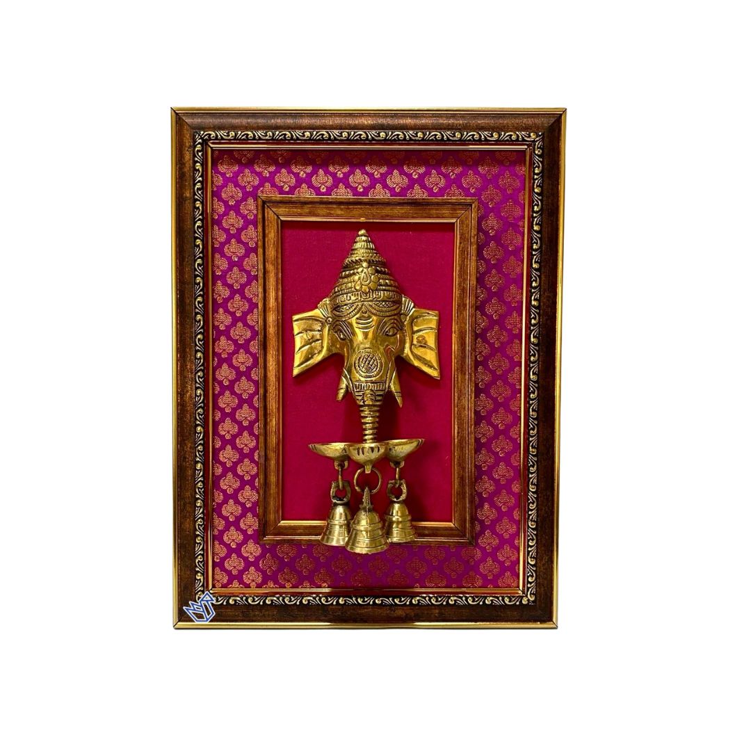 Wall Art Ganesha Diya & 3 Bells Handcrafted Brass Frames By Tamrapatra