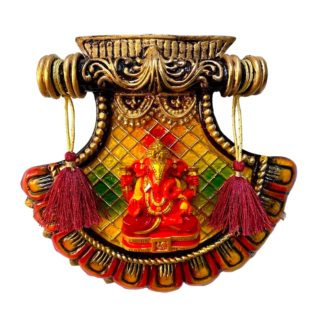 Ganesh Fan Design With Threads Hanging On Side Beautiful Design By Tamrapatra