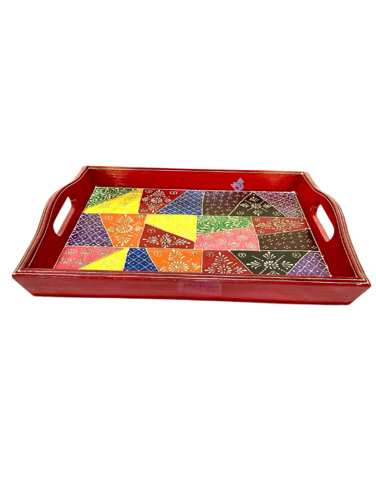 Colorful Wooden Trays Hand Painted With Handles Utility Dinning By Tamrapatra