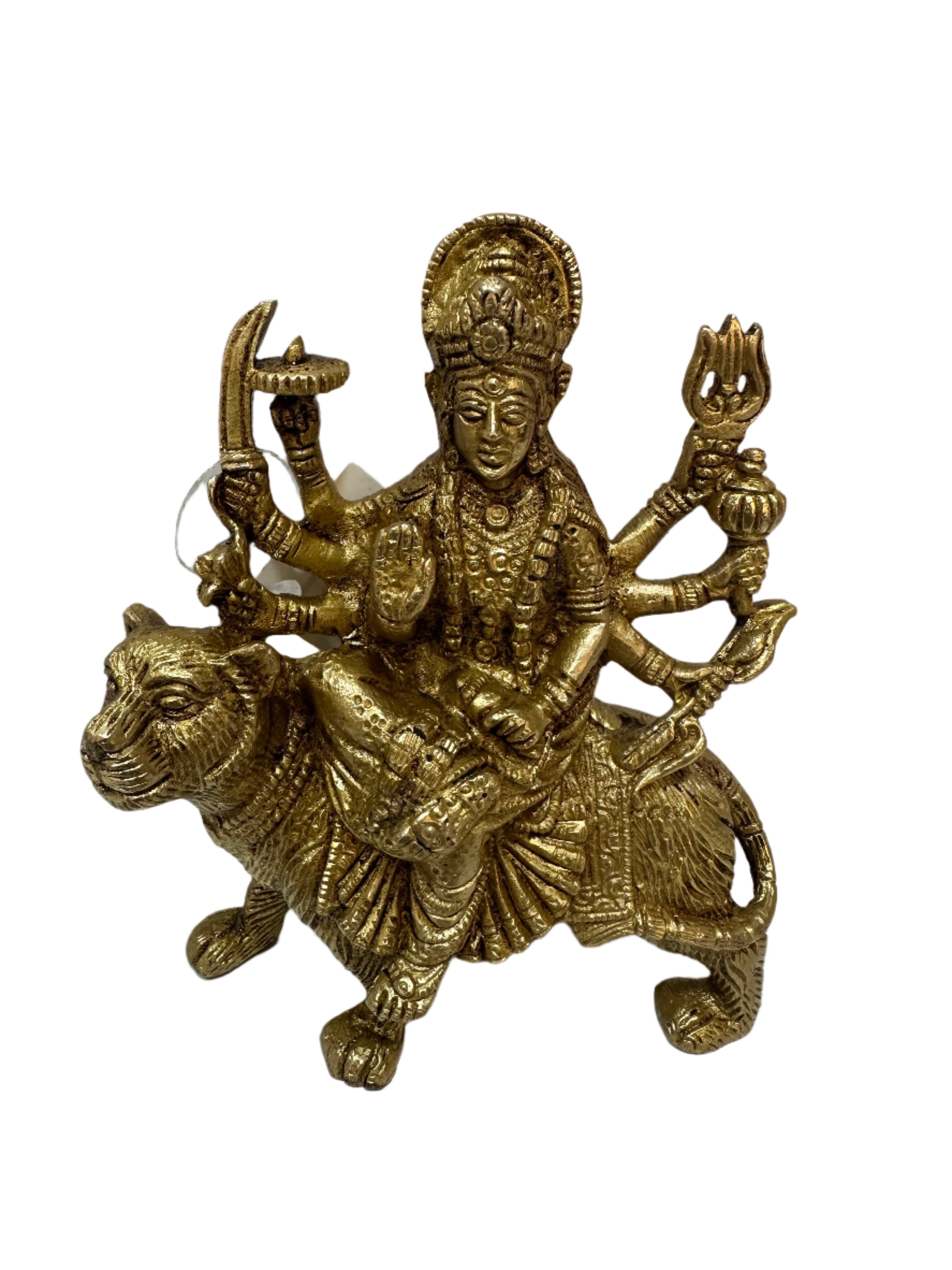 Goddess Durga "Ambe Ma" Shakti In Brass Idol On Stand Artefact At Tamrapatra