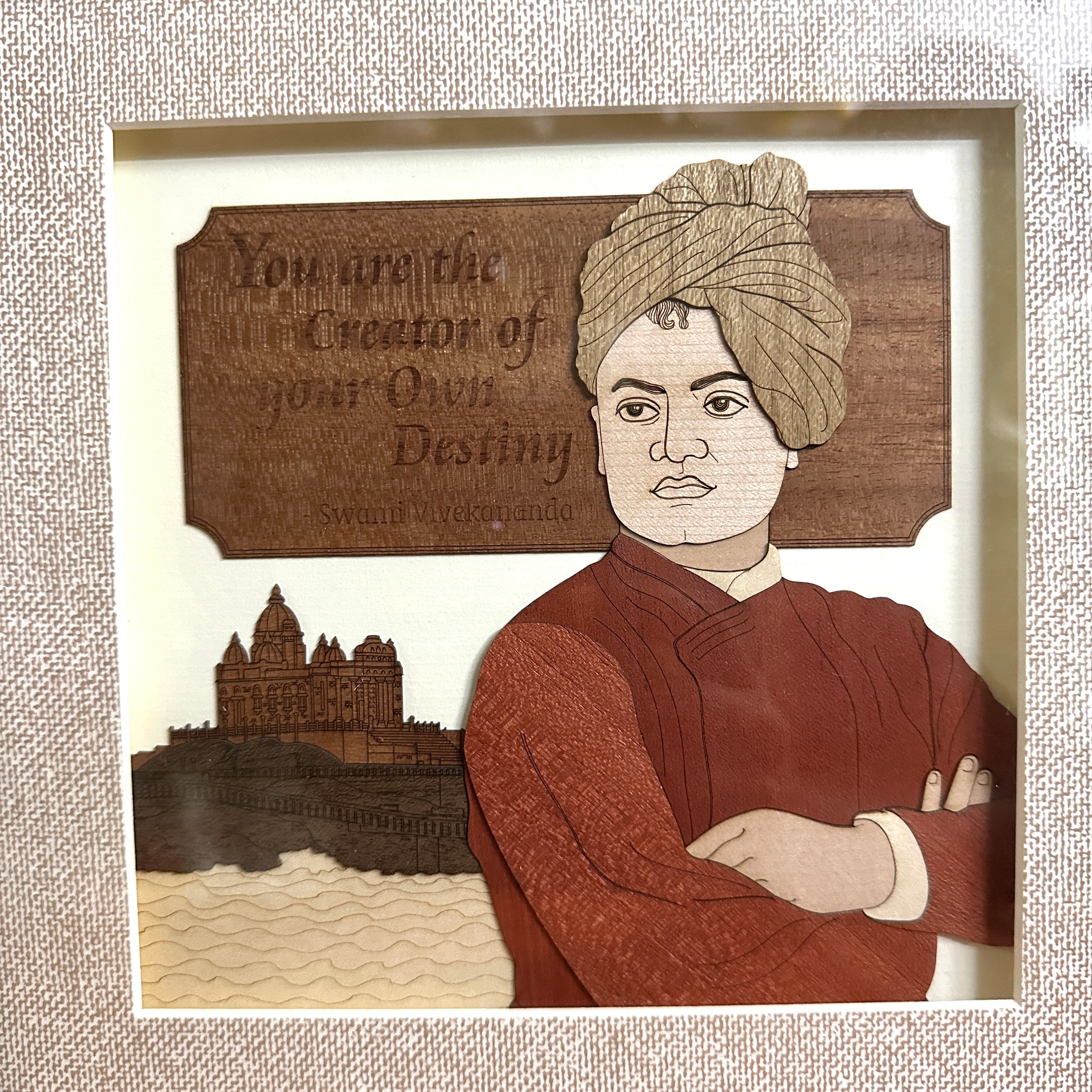 Natural Wood 3D Craftsmanship Glass Frame Swami Vivekanand By Tamrapatra