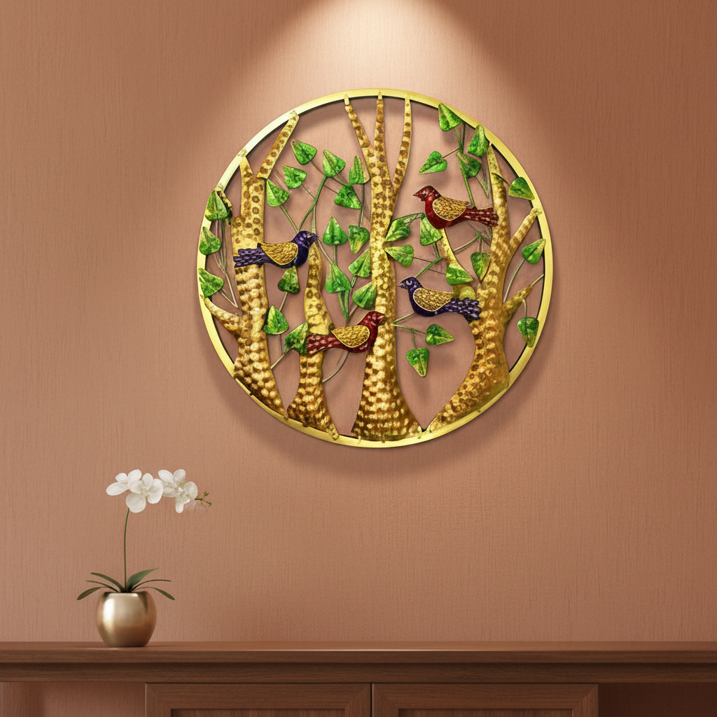 Round Metal Art Birds On Tree Handcrafted Eccentric Beautiful Wall By Tamrapatra