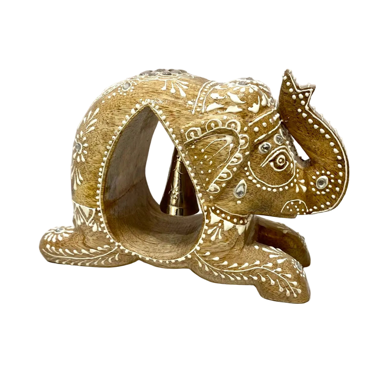 Metallic Bell Wooden Elephant Painted Natural Handcrafted Ideas From Tamrapatra - Tamrapatra
