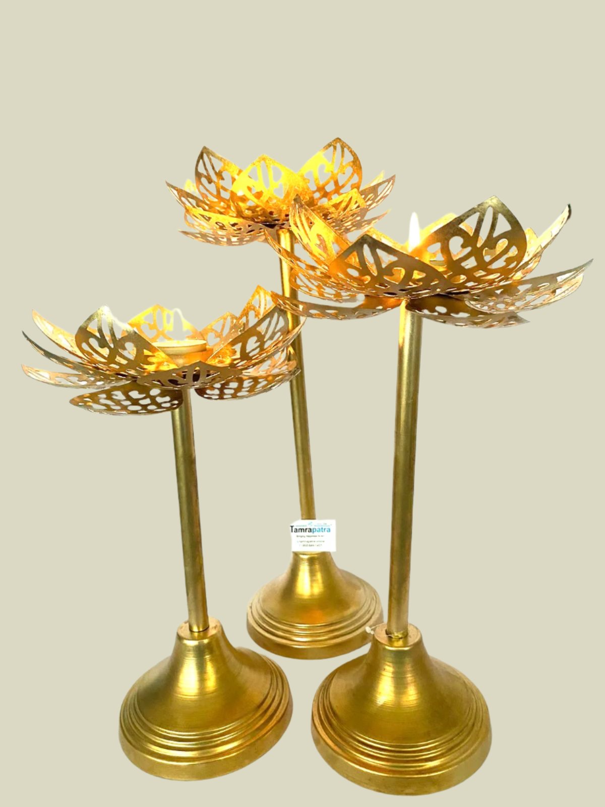 Gold Brilliant Tea Light Stand In Set Of 3 Various Models Exclusive By Tamrapatra