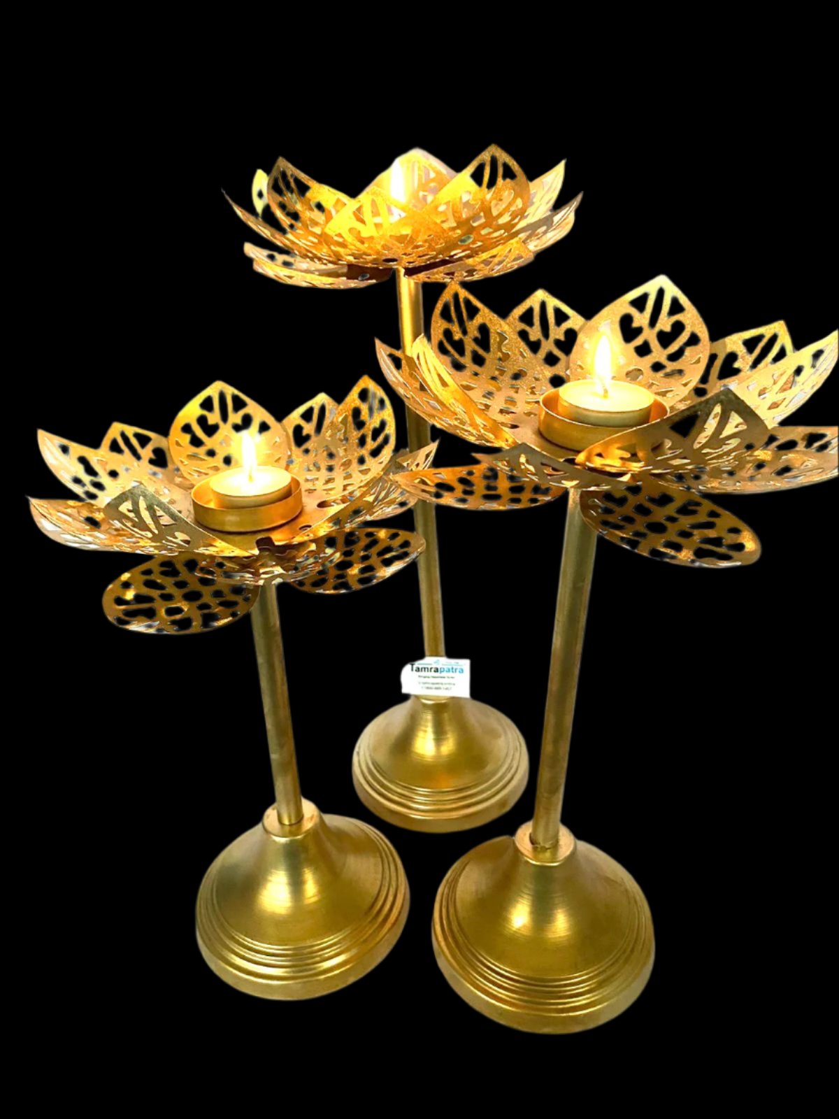 Gold Brilliant Tea Light Stand In Set Of 3 Various Models Exclusive By Tamrapatra