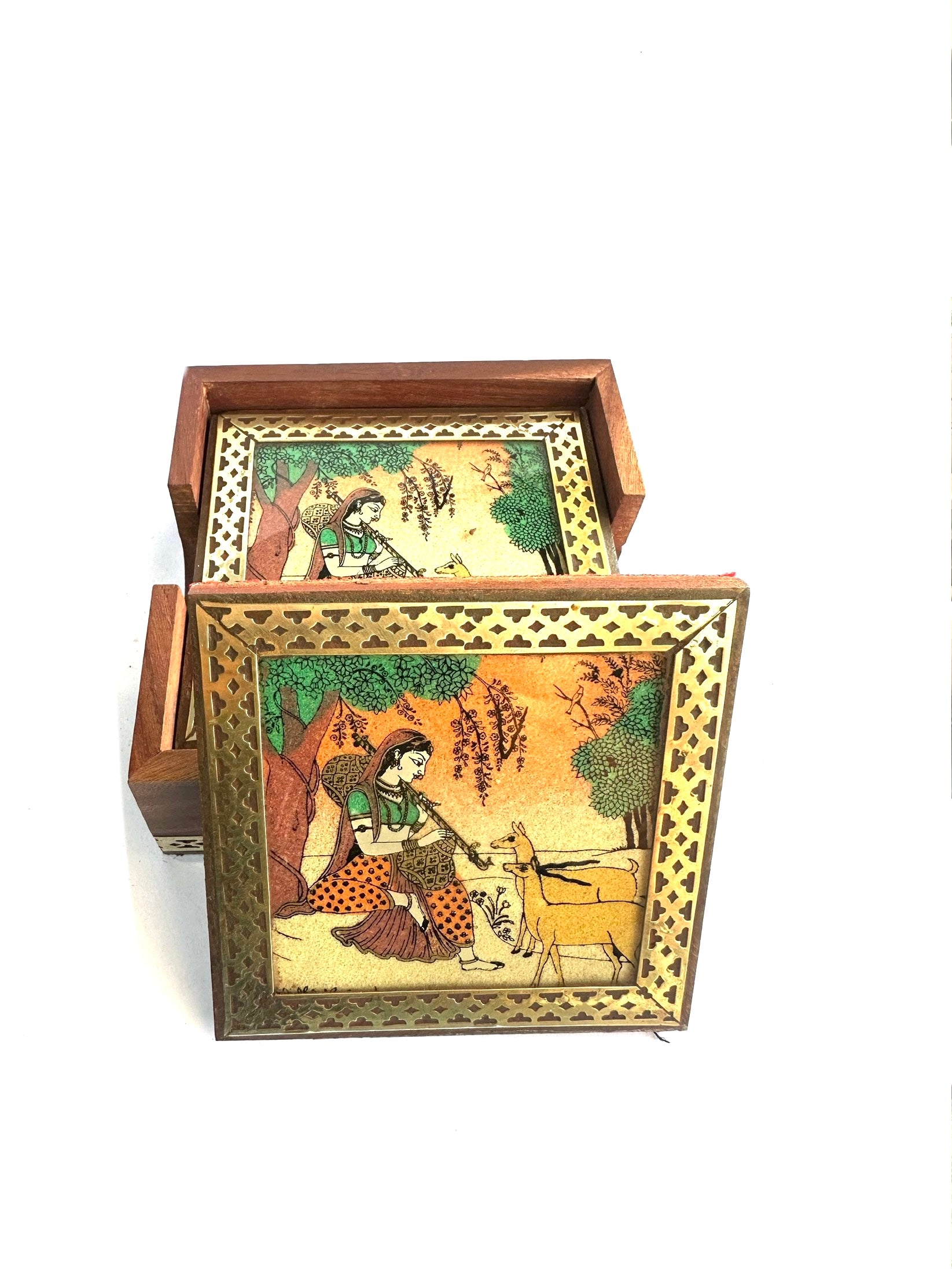 Indian Art Showcased On Tea Coaster Wooden Crafts Utility By Tamrapatra