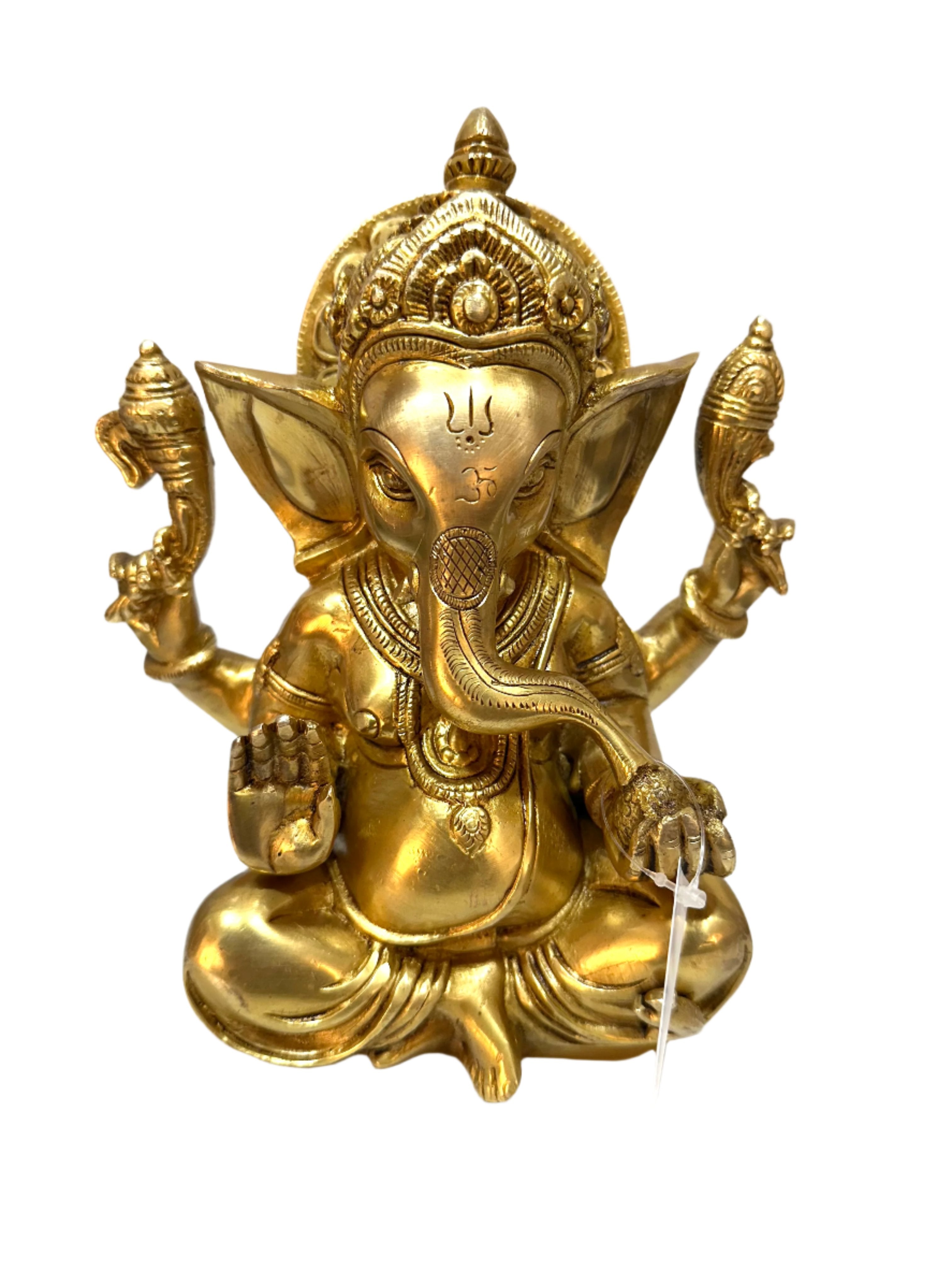 Brass Lord Ganesha Hand Carved "Hindu God Of Beginnings" By Tamrapatra