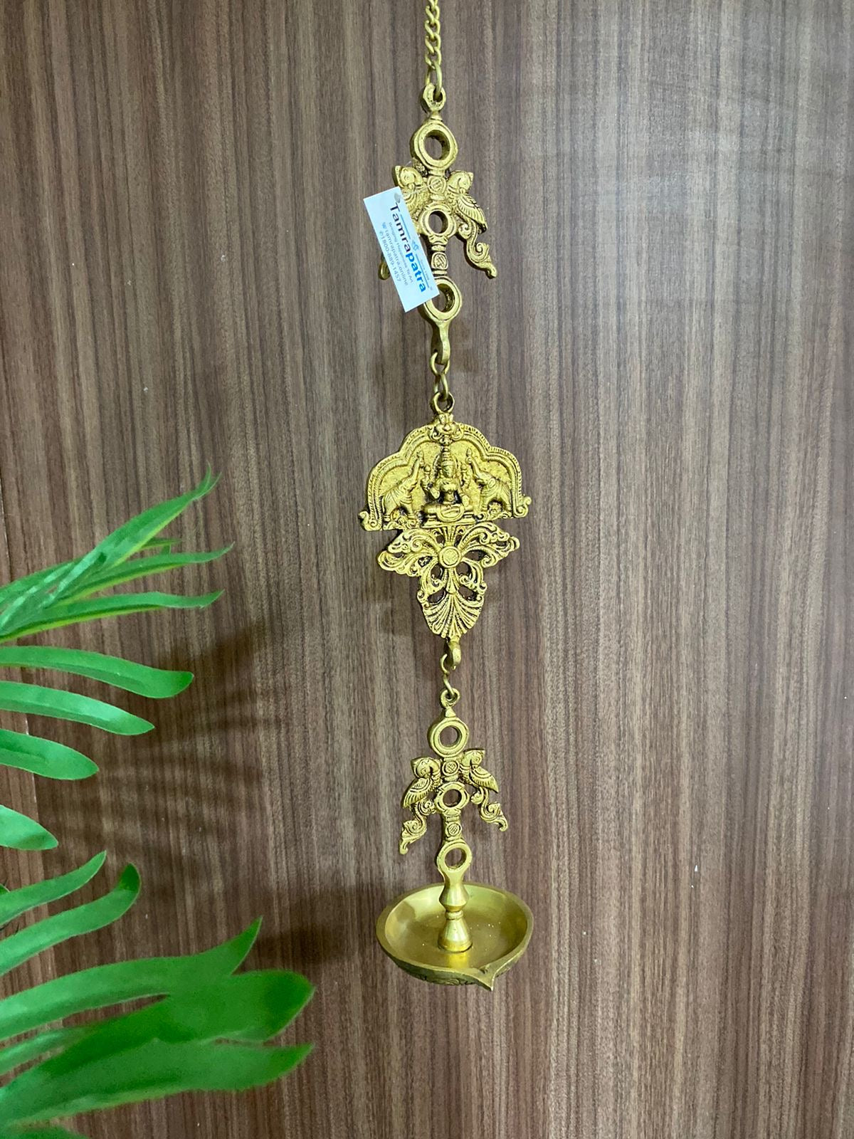 Hanging 7 Brass Diya Peacock Designed With Bells Temple Décor By Tamrapatra