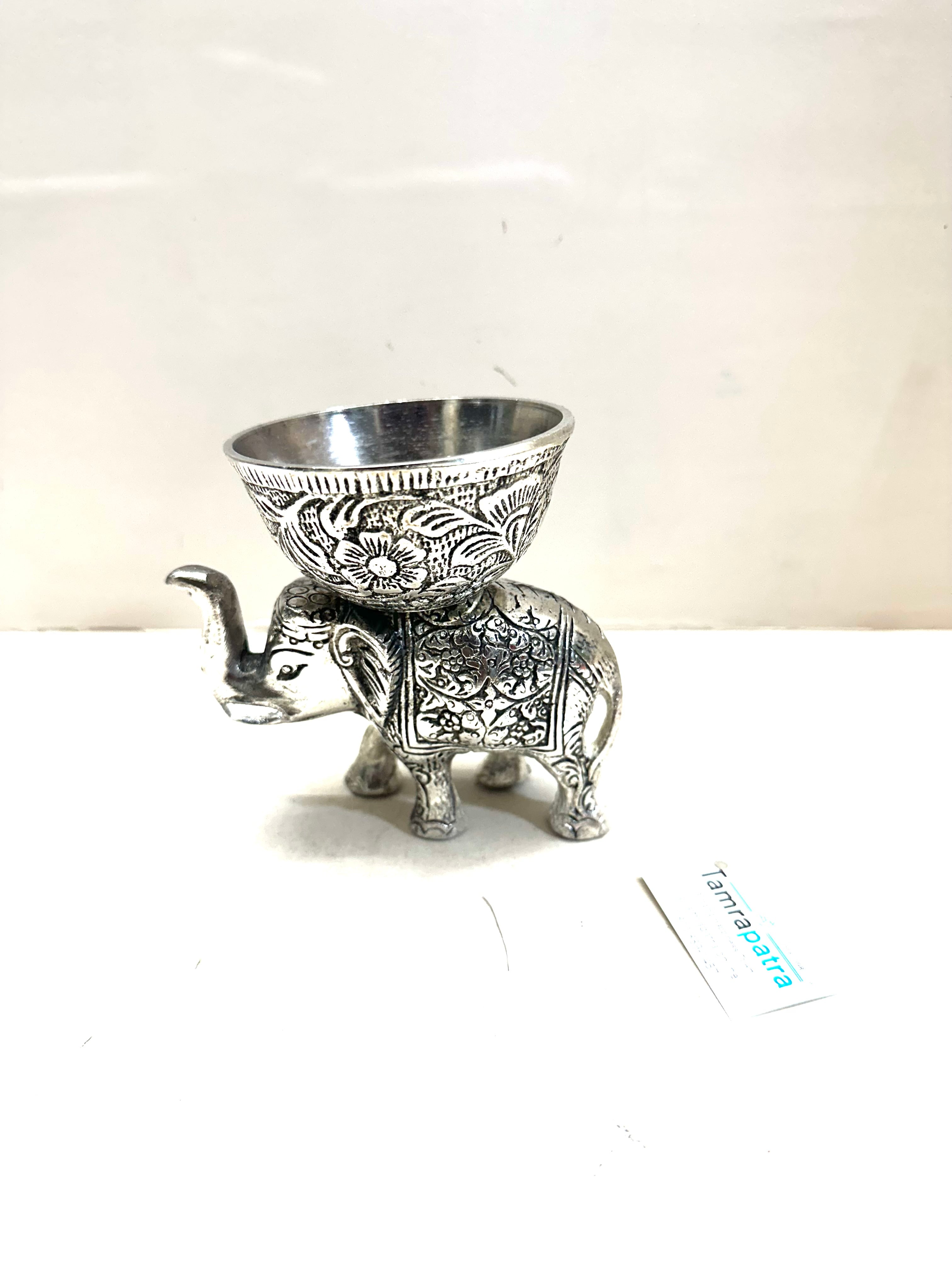 Handmade Elephant With Bowl On Top Metal Serving Food In Style From Tamrapatra