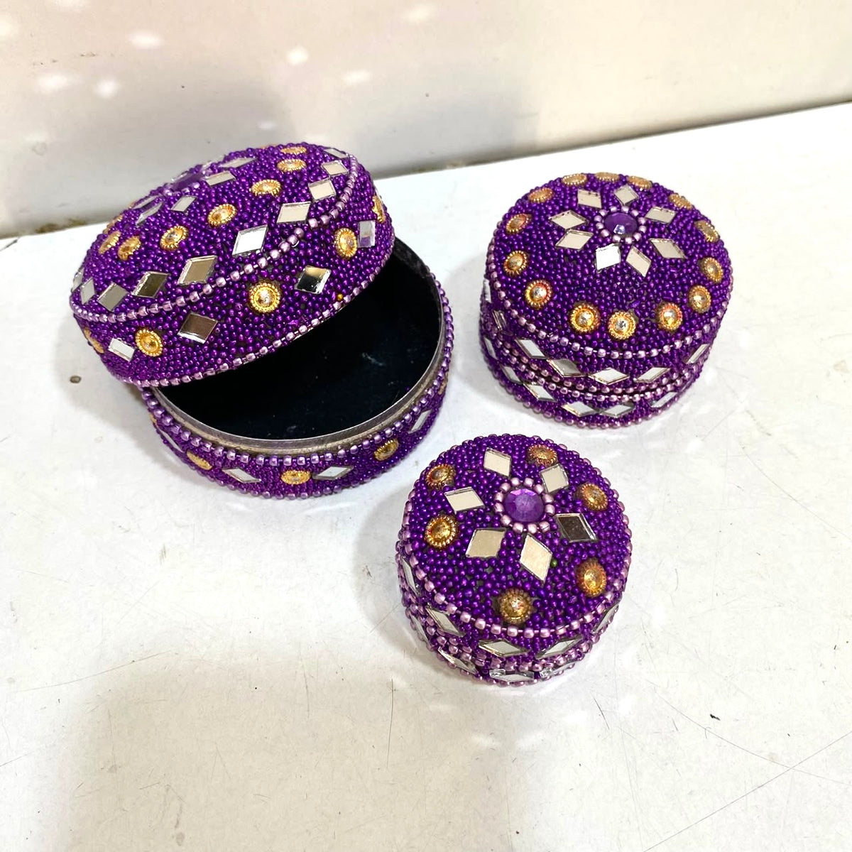 Jewelry Box Mirror & Kundan Art Handcrafted Storage Gifts Occasion Tamrapatra - Tamrapatra