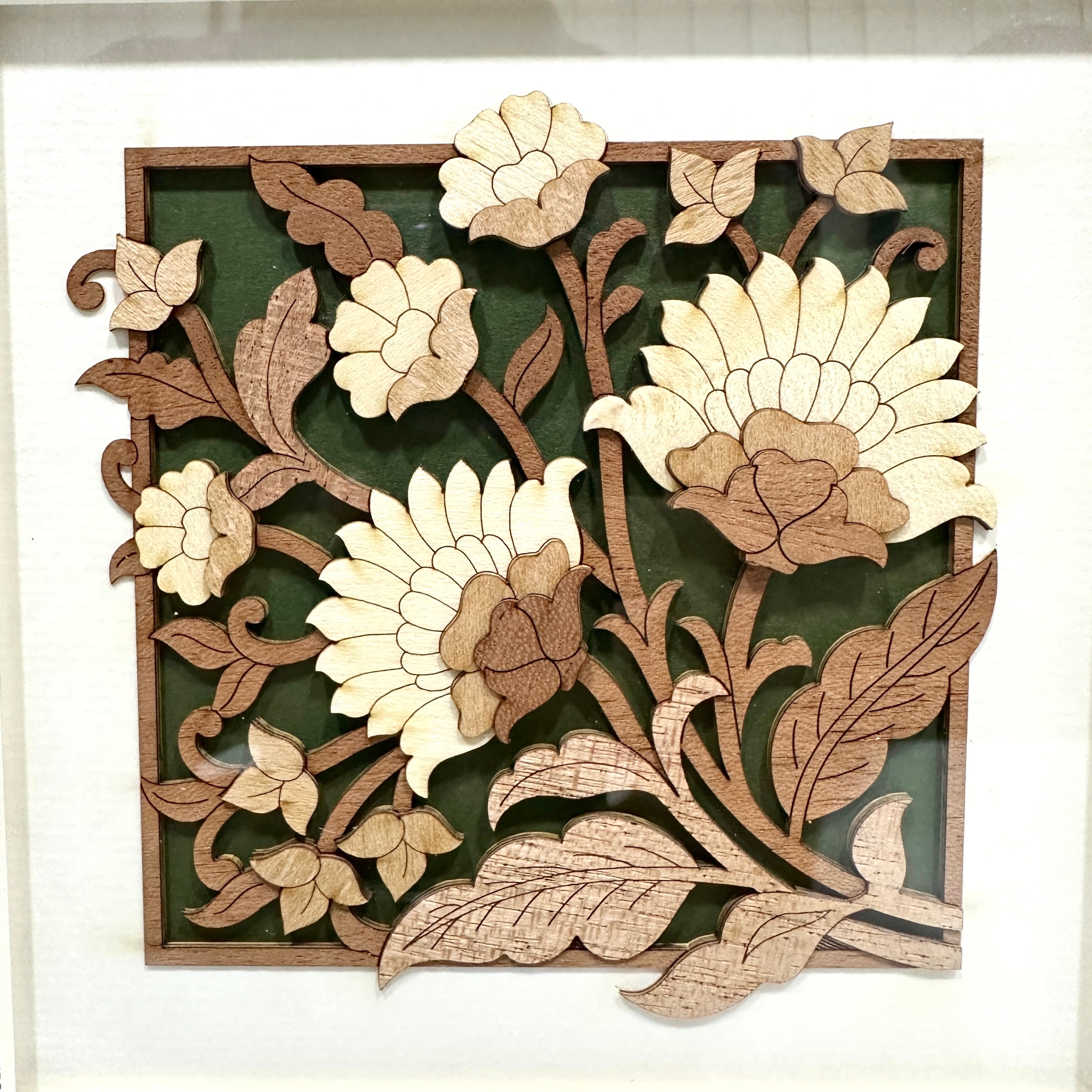 Floral Green 3D Wood Artwork Exclusive Designs Hanging Wall Frame By Tamrapatra