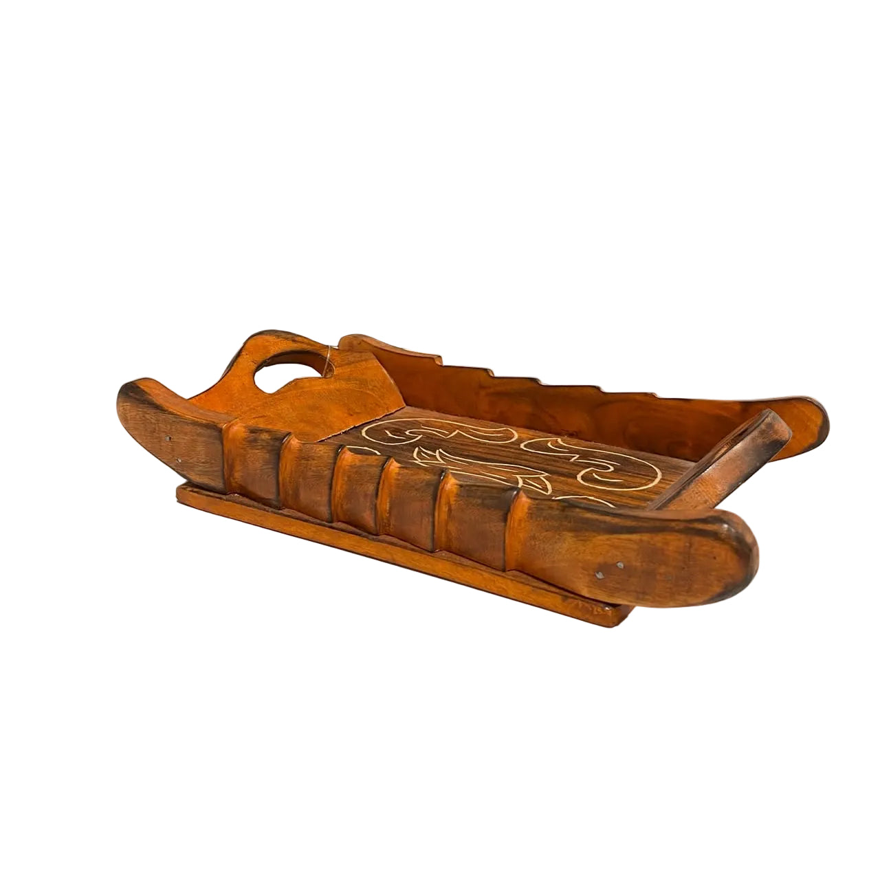 Antique Style Wooden Tray Boat Shaped Carving Exclusive Designs By Tamrapatra - Tamrapatra