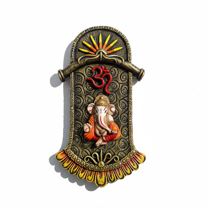 Decorative wall art with a religious figure on a white surface