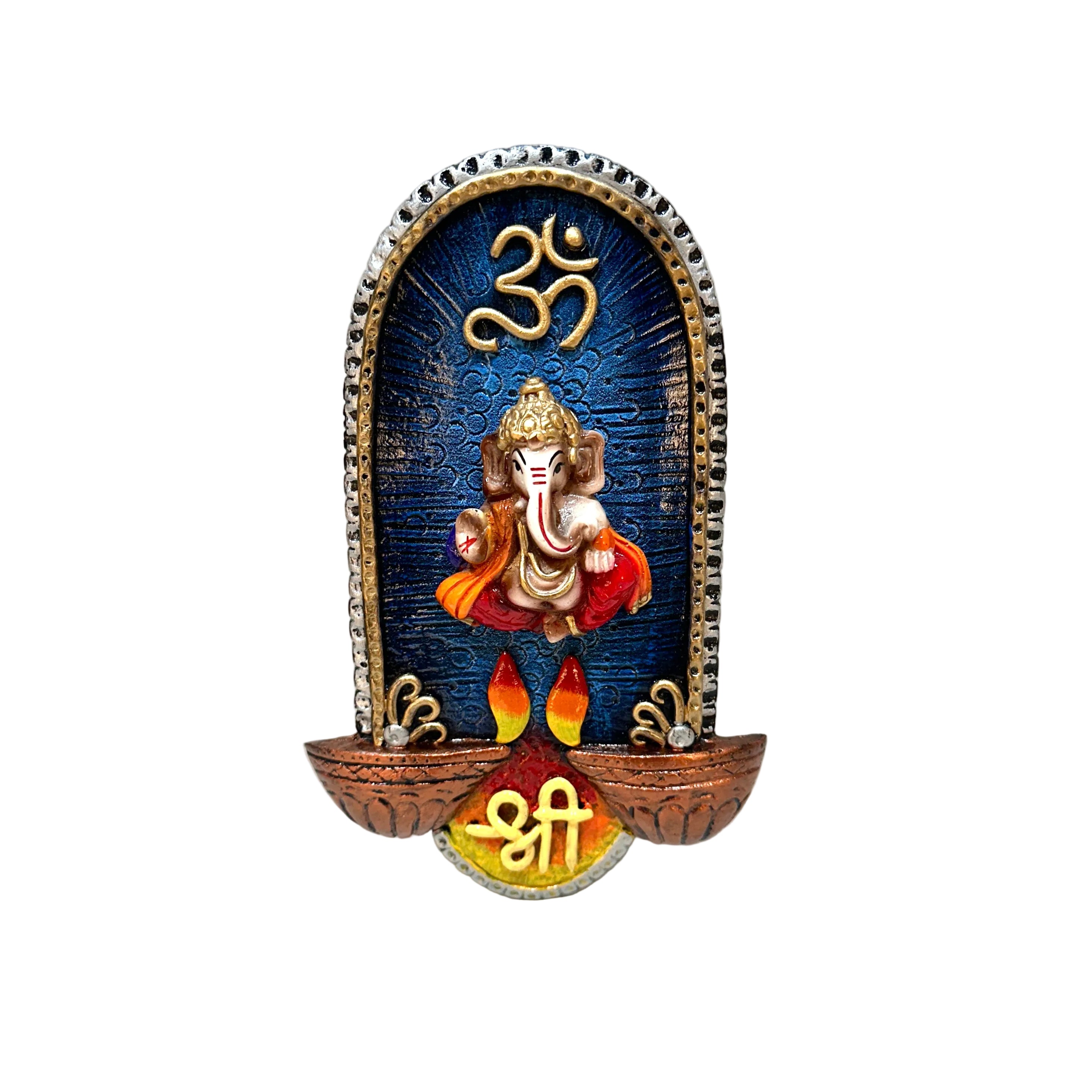 Decorative wall art with Lord Ganesha and Om symbol on a blue background